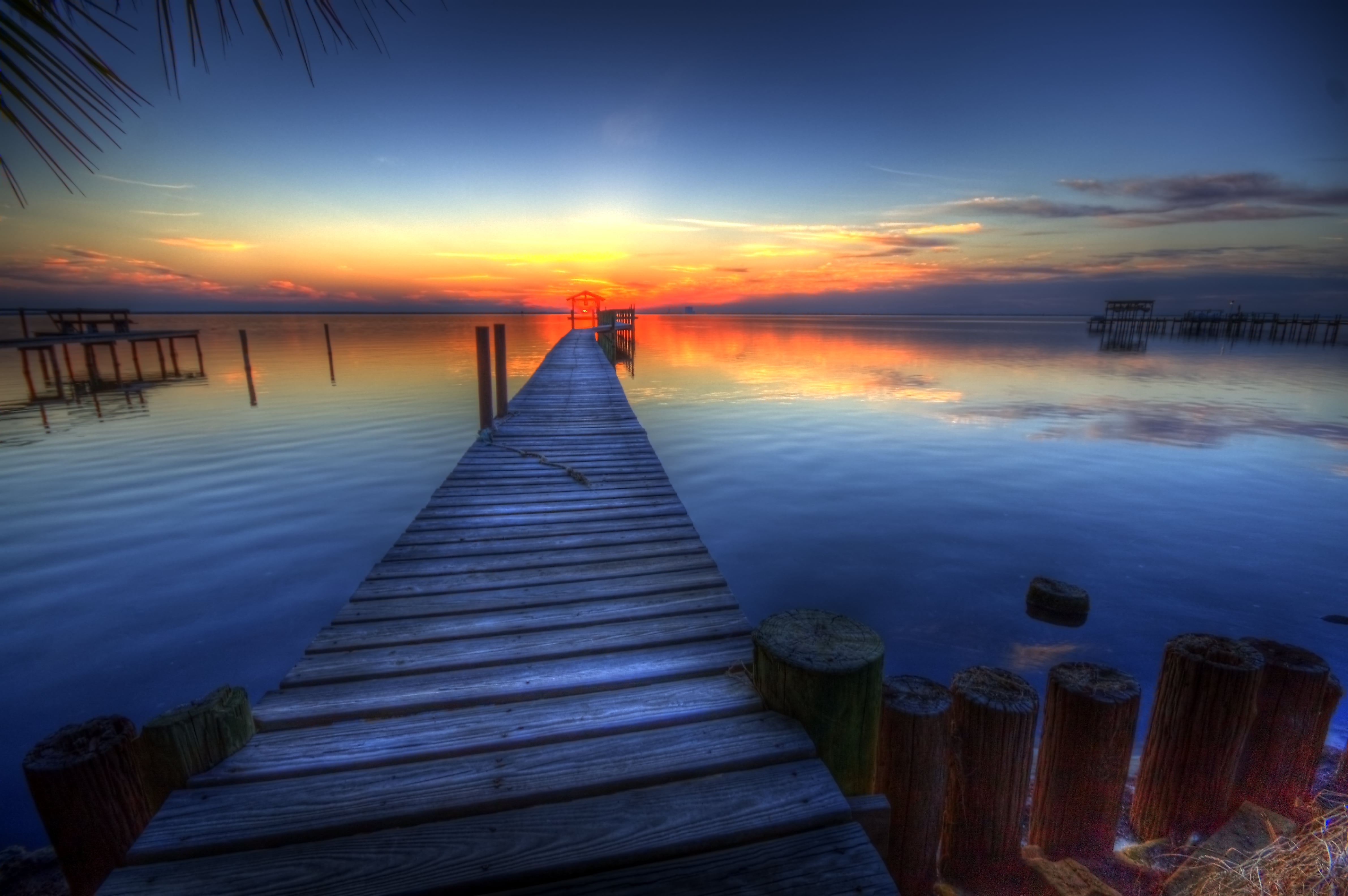 beach, HDR, water, body, pier, summer, sea, Sigma, 4K, 20mm, Indian  River, jetty, Brevard, sunset  Florida, wood - Material, body of water, sunset, sky, HD Wallpaper