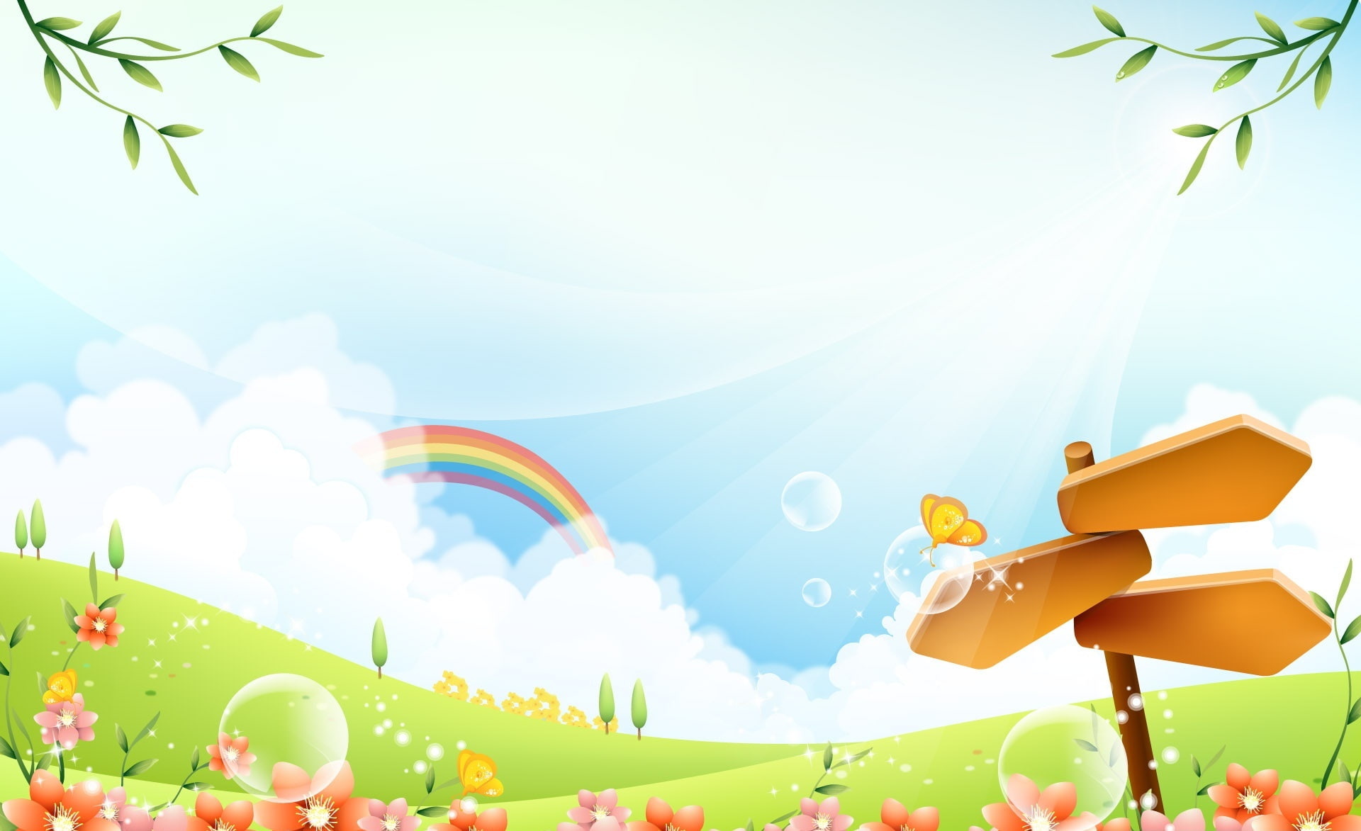 fun, event, yellow, no people, childrens, rainbow, illustration, lens flare, Holidays, multi colored, outdoors, cloud - sky, plant, sky, celebration, 1080P, HD Wallpaper