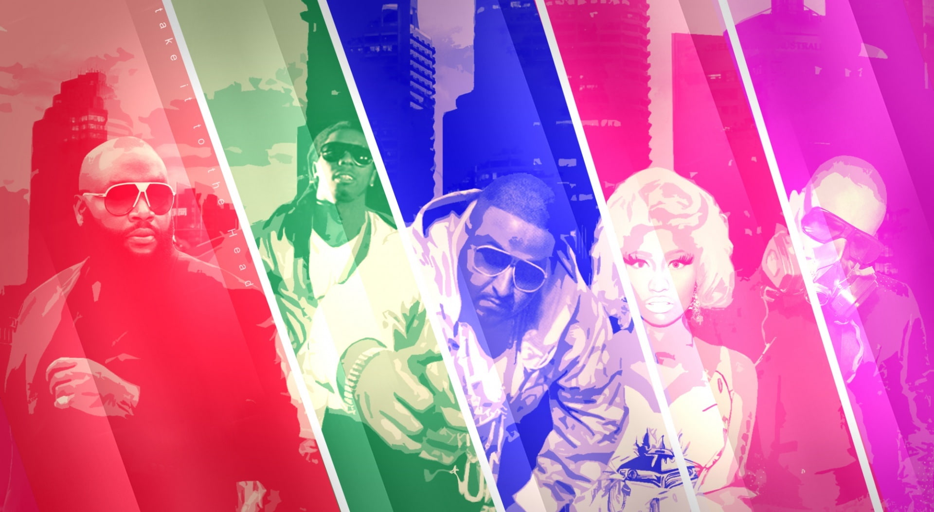portrait, young adult, chris, happiness, brown, 1080P, friendship, rick ross, purple, Music, men, multi colored, people, nicki minaj, young women, minaj, HD Wallpaper
