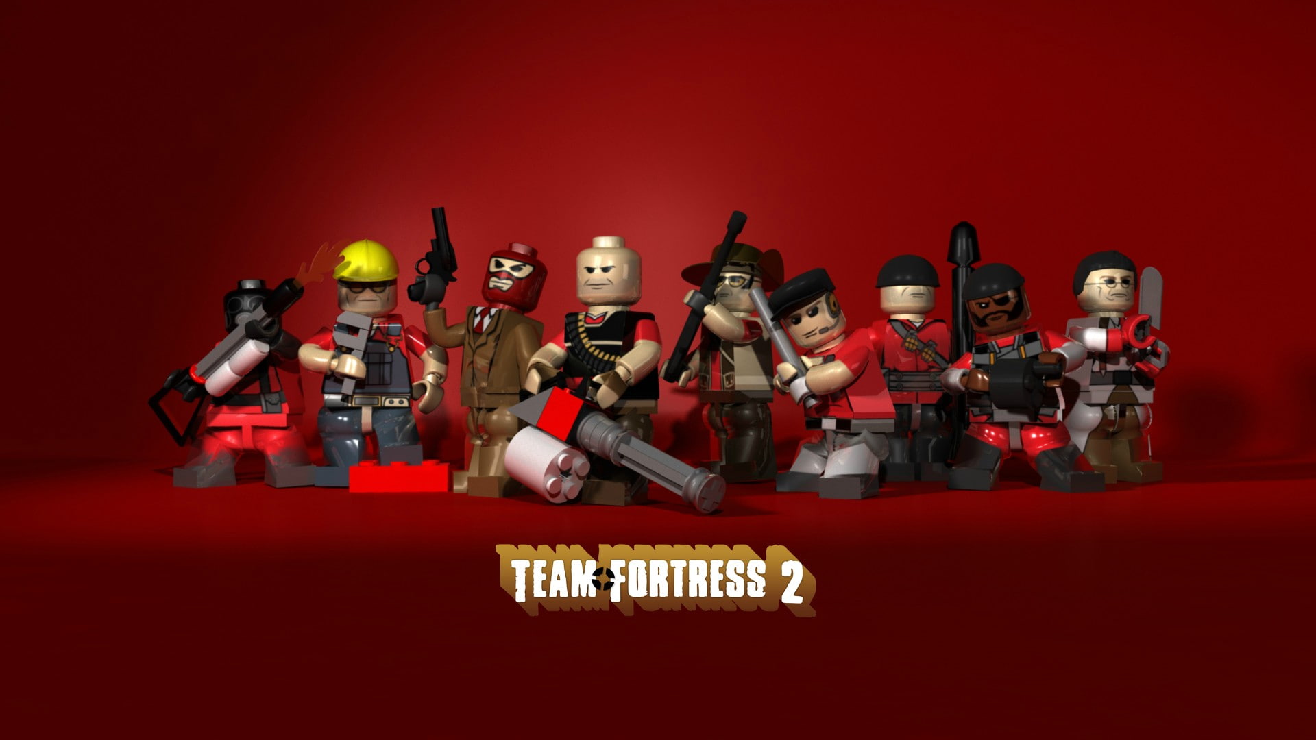 red, team fortress, fortress, 1080P, hotel, lego, background, red background, team, HD Wallpaper