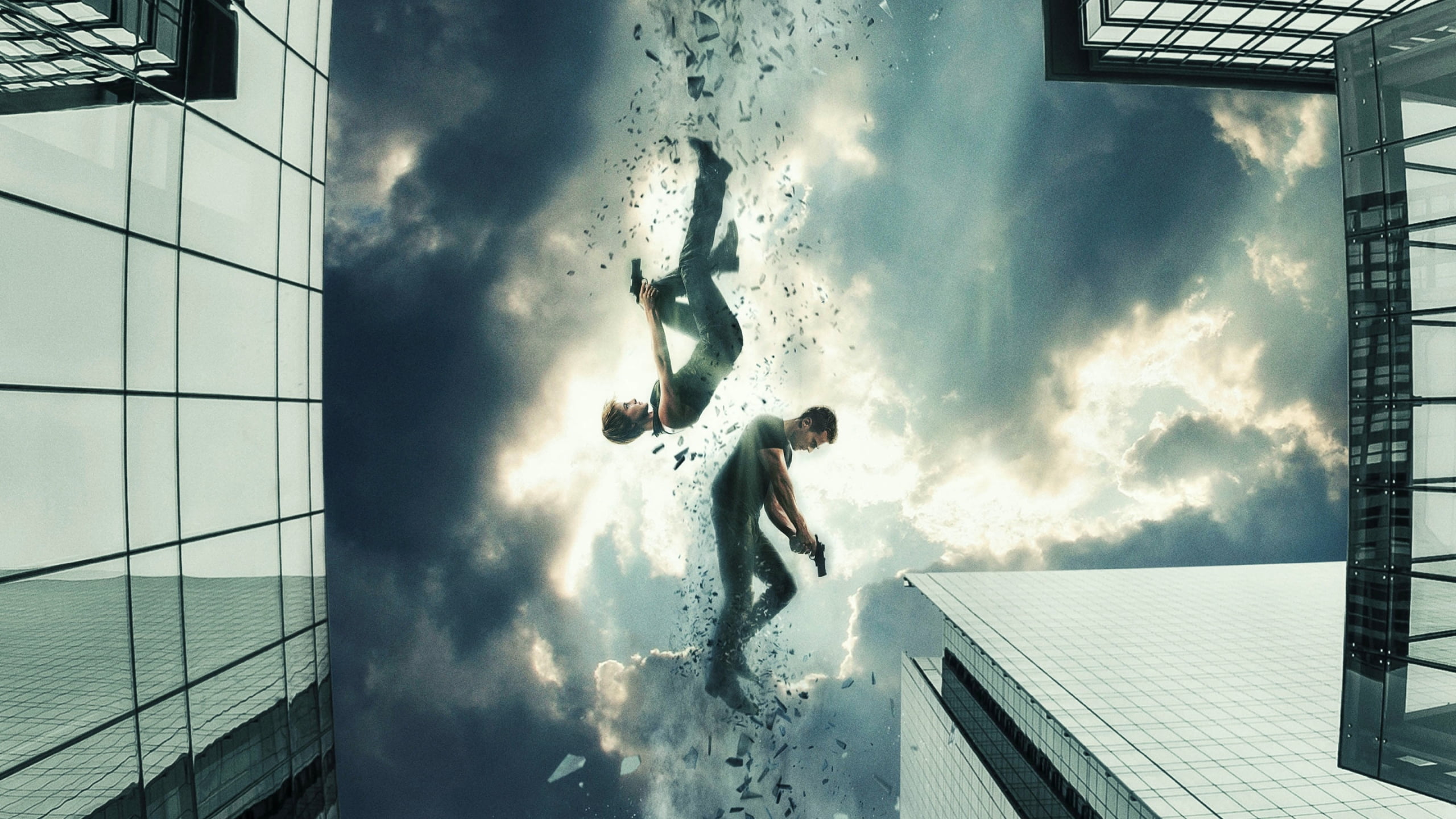 one person, architecture, directly below, man, sky, mid-air, poster, cloud - sky, divergent, Insurgent (2015), nature, full length, built structure, Theo James, HD Wallpaper