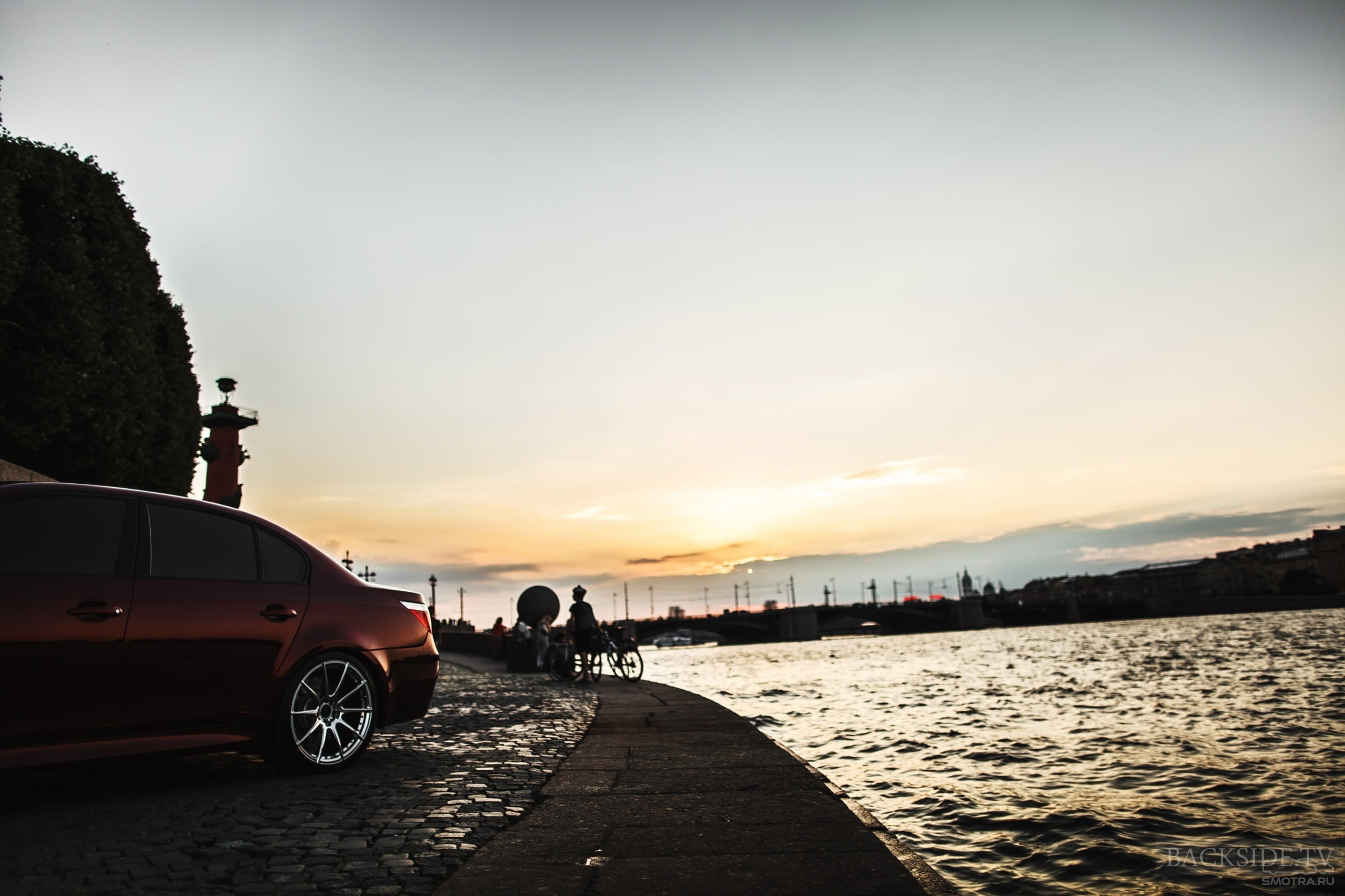 BMW, cloud - sky, transportation, river, motor vehicle, car, city, nature, outdoors, the sky, E60, sunset, land vehicle, beauty in nature, the way forward, HD Wallpaper