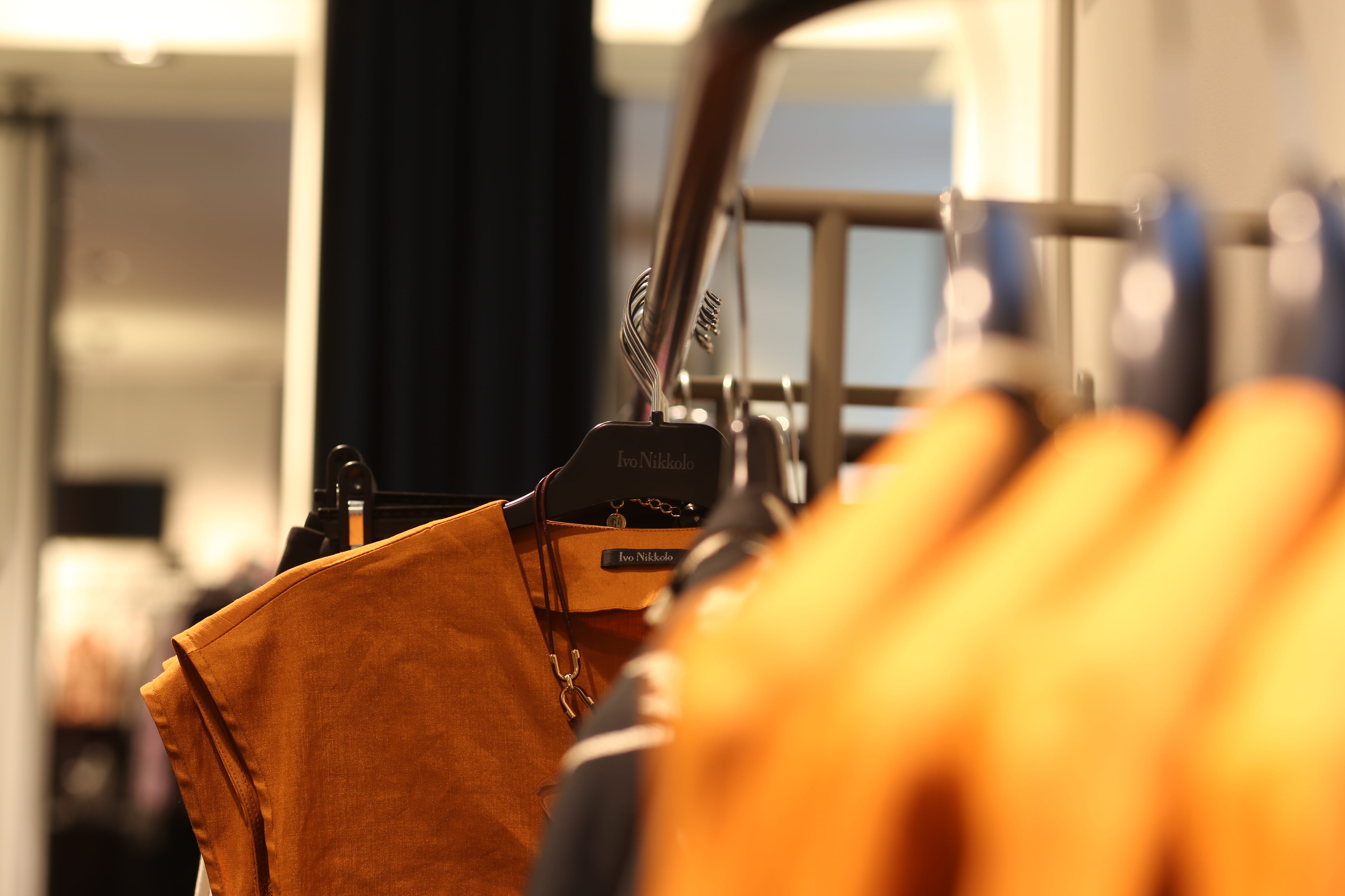 woman, no people, stock, clothes hanger, dress, textile, brown, clothing, 5K, indoors, industry, hanging, boutique, top, focus on foreground, store, absence, HD Wallpaper