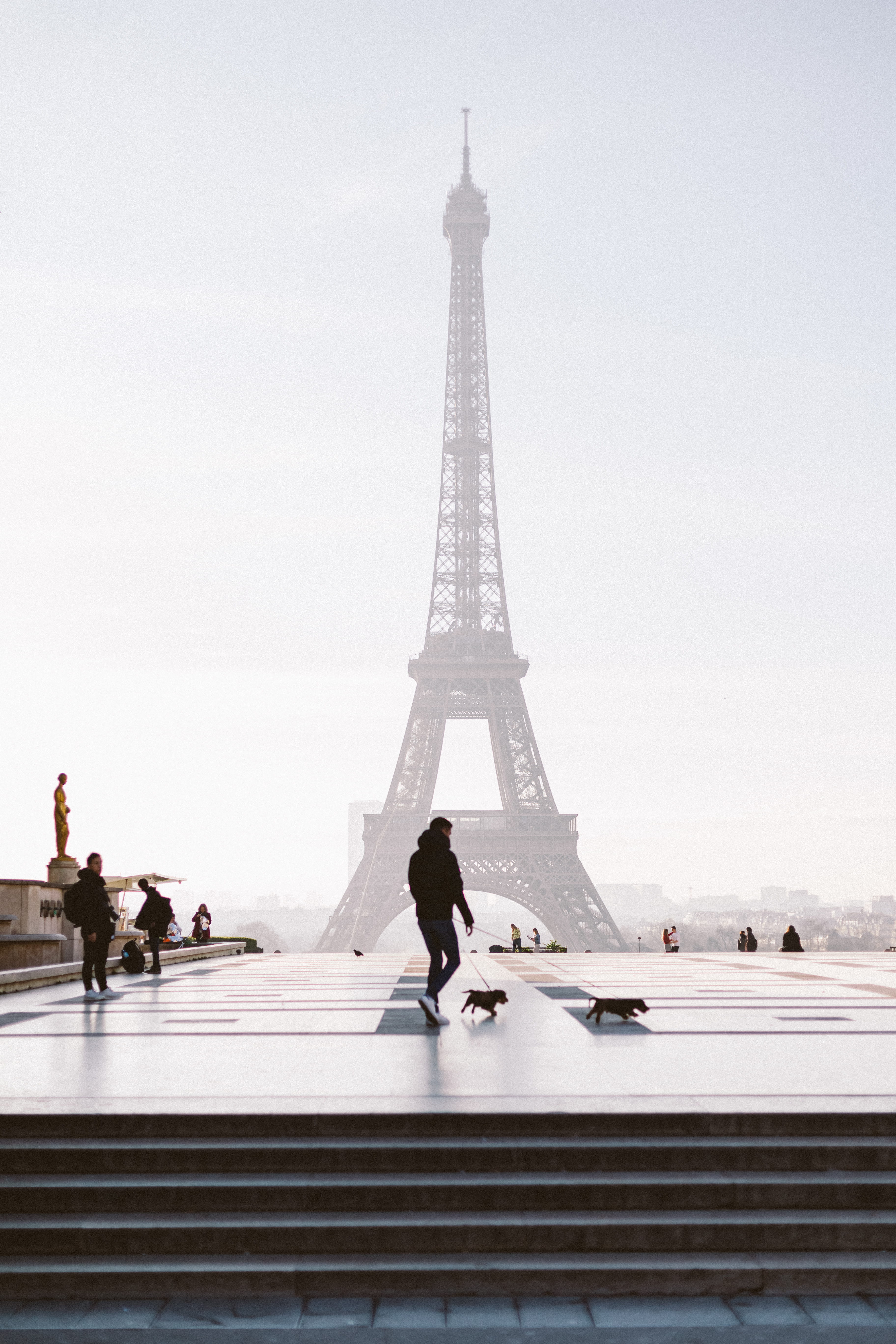 men, paris, france, built structure, tourist attraction, the past, walking, daylight, near, history, travel, outdoors, 5K, building, tall - high, pets, Phone HD Wallpaper