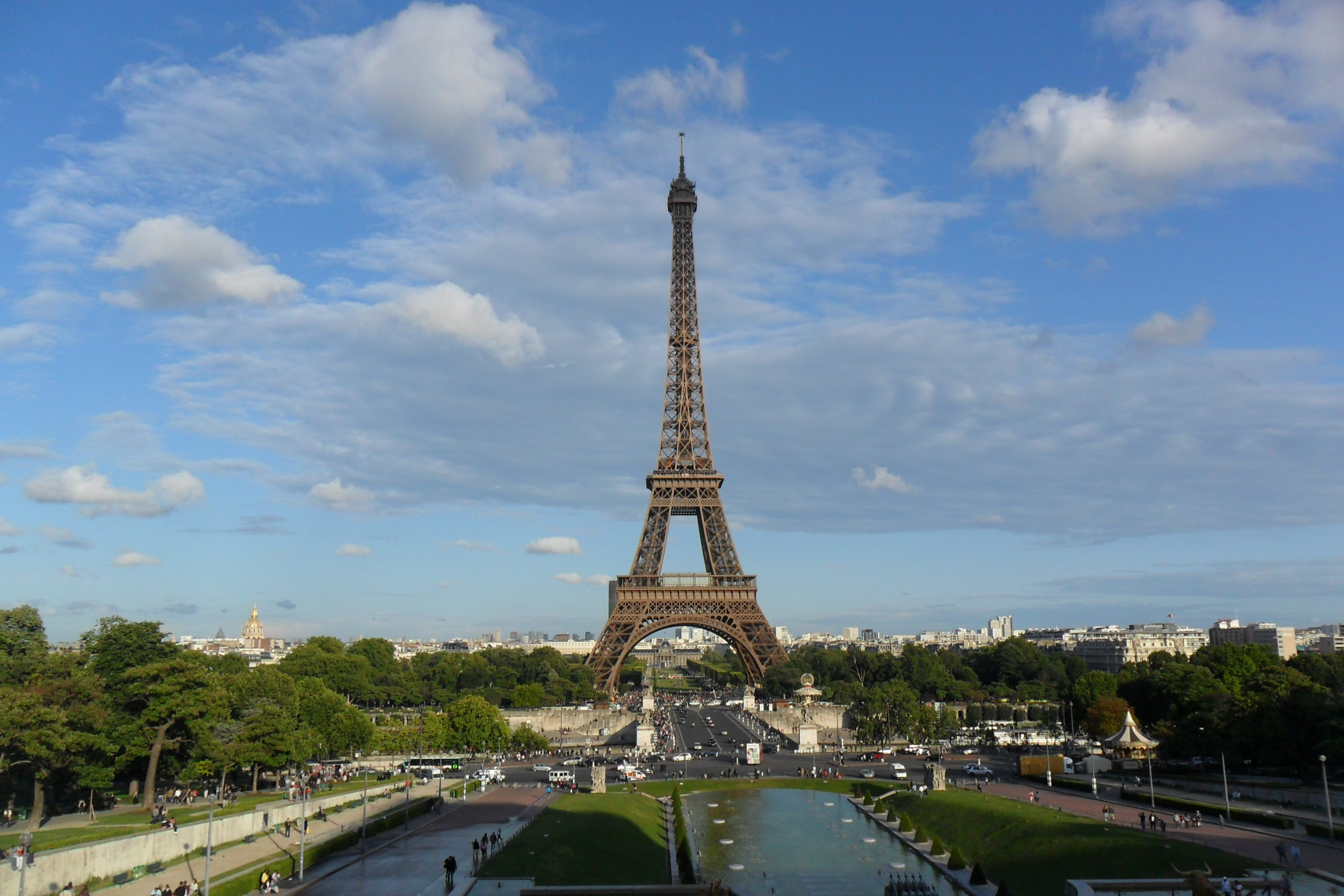 monument, photo, ile-de-France, blue, culture, iron - metal, Eiffel Tower, the design of the, plant, outdoors, tourist, view, sky, 4K, river, the river seine, HD Wallpaper