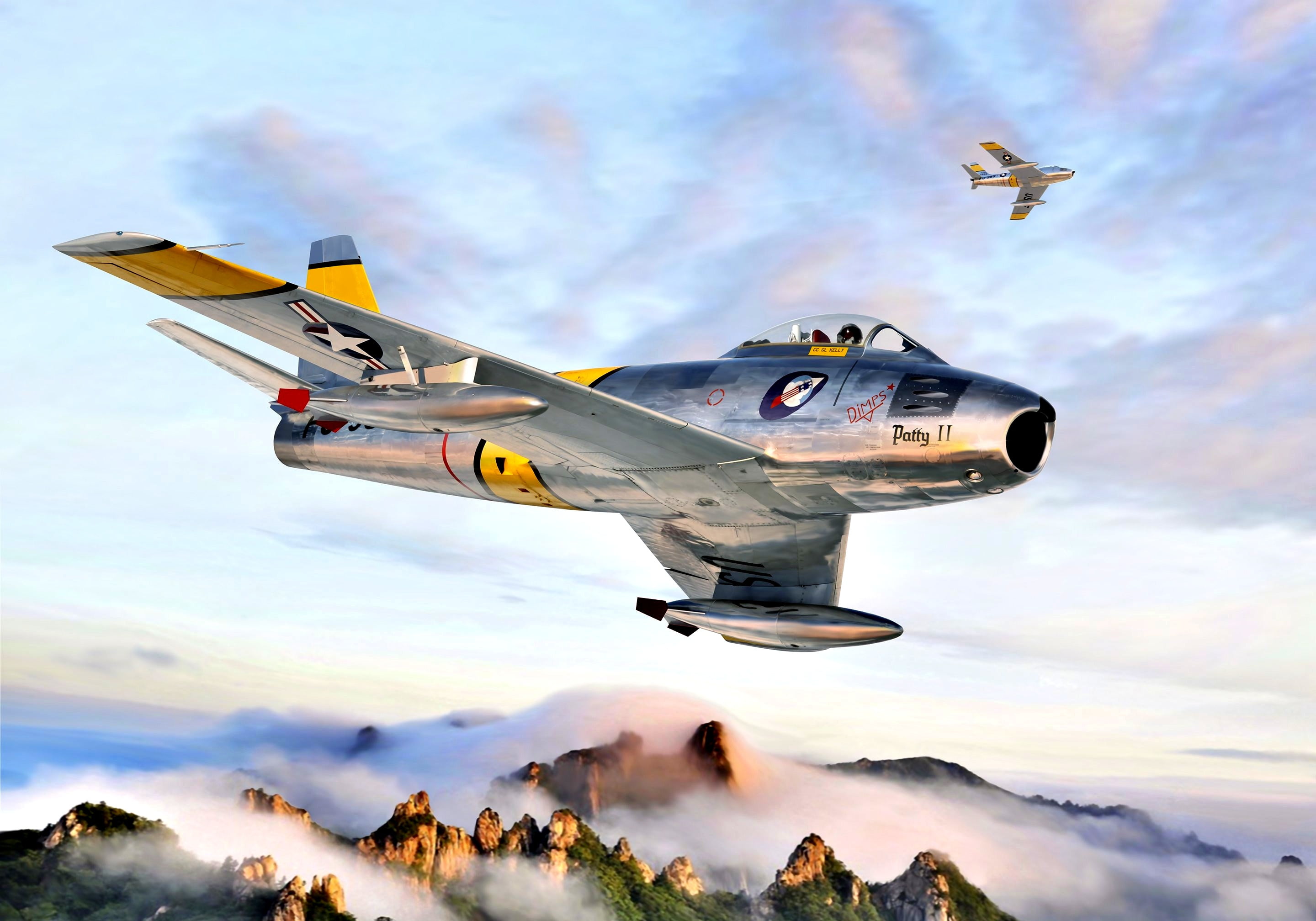 Mountains, USA, 2K, The Korean war 1950-1953, Korea 1953, Sabre, F-86F, HD Wallpaper