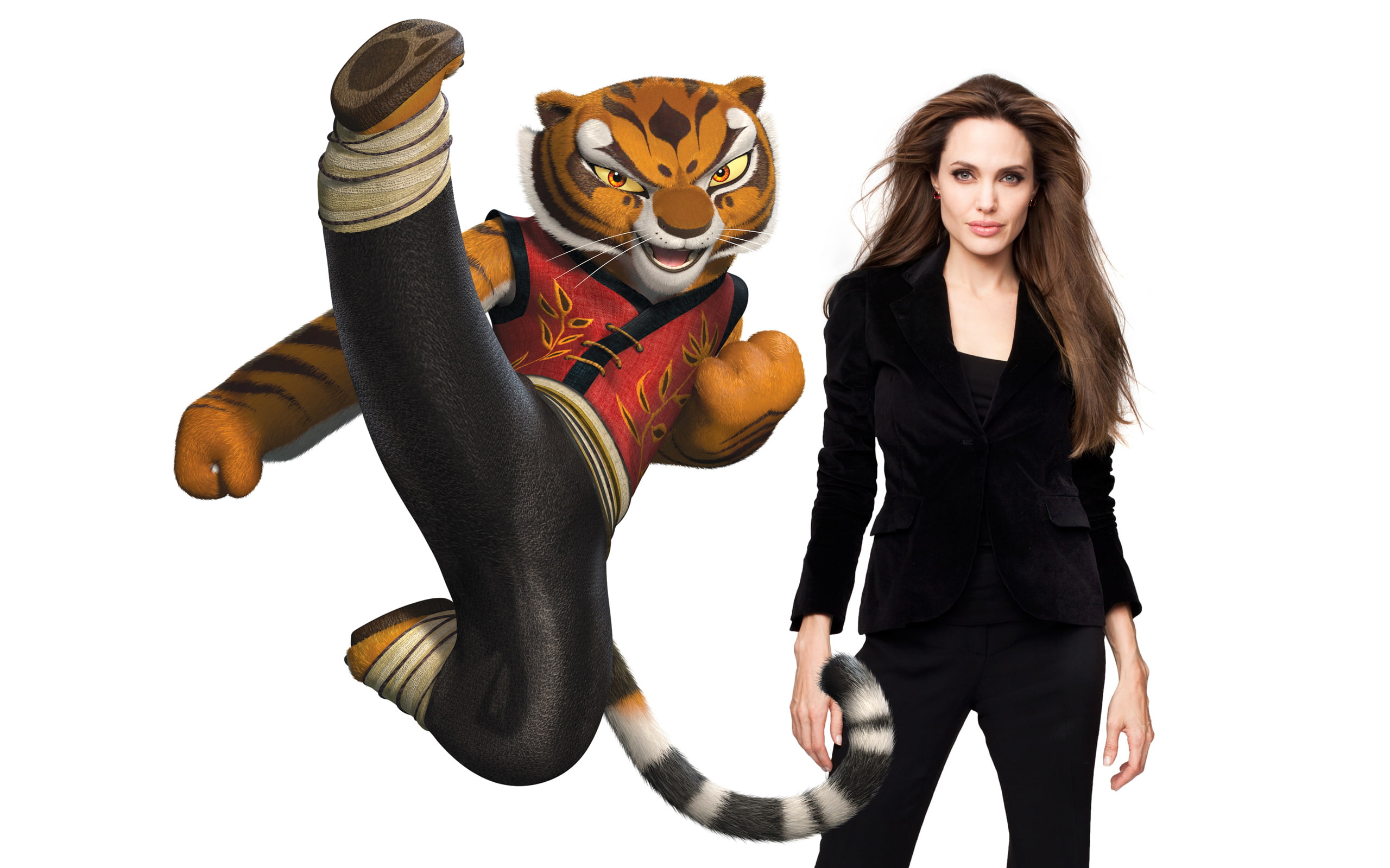 costume, in black, cut out, young adult, 2K, black color, hairstyle, voice, hair, looking at camera, long hair, actress, one person, leather, Tigress, HD Wallpaper