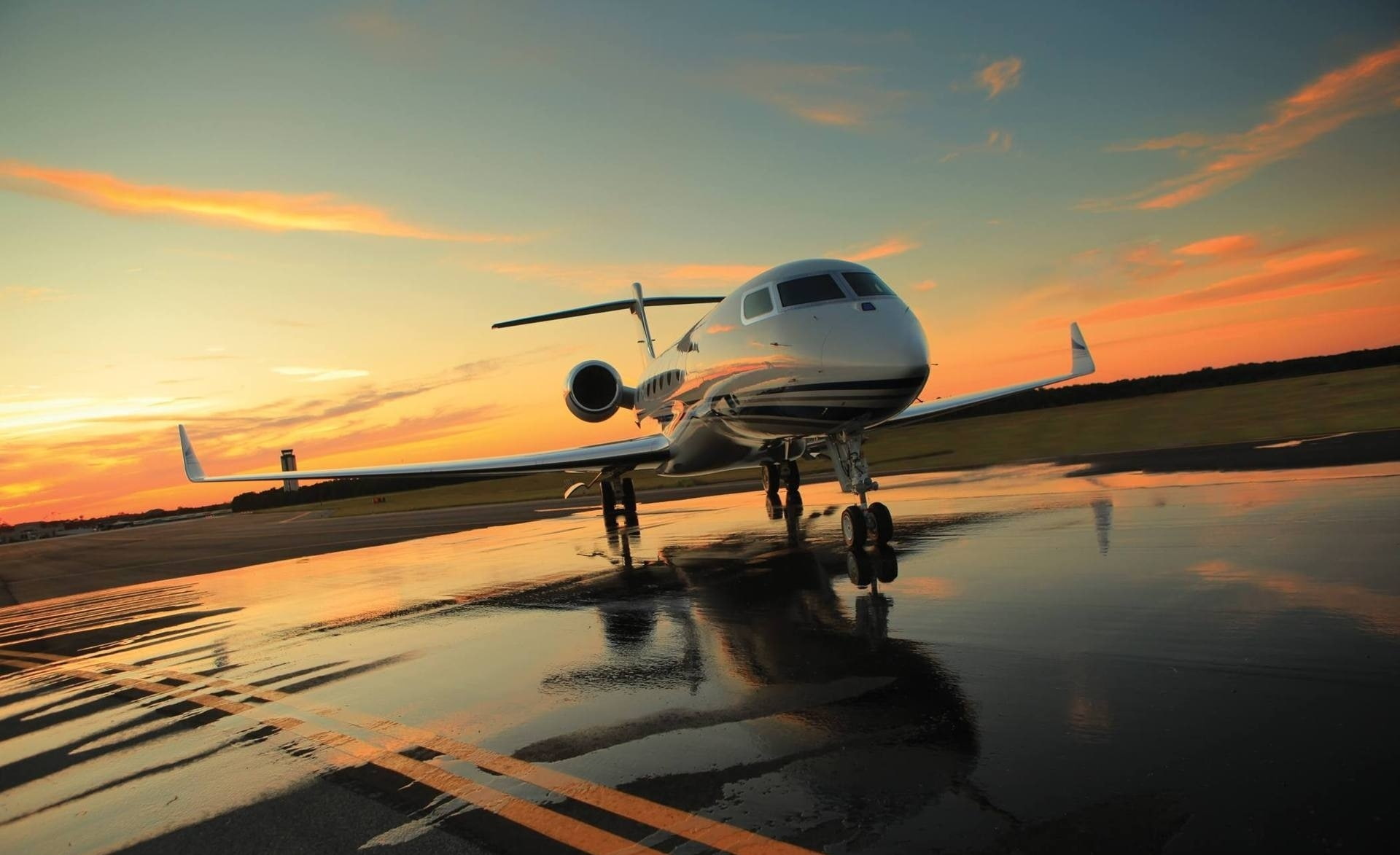 journey, water, private, outdoors, airport runway, plane, sunset, no people, commercial airplane, sky, Motors, air vehicle, 1080P, travel, reflection, HD Wallpaper