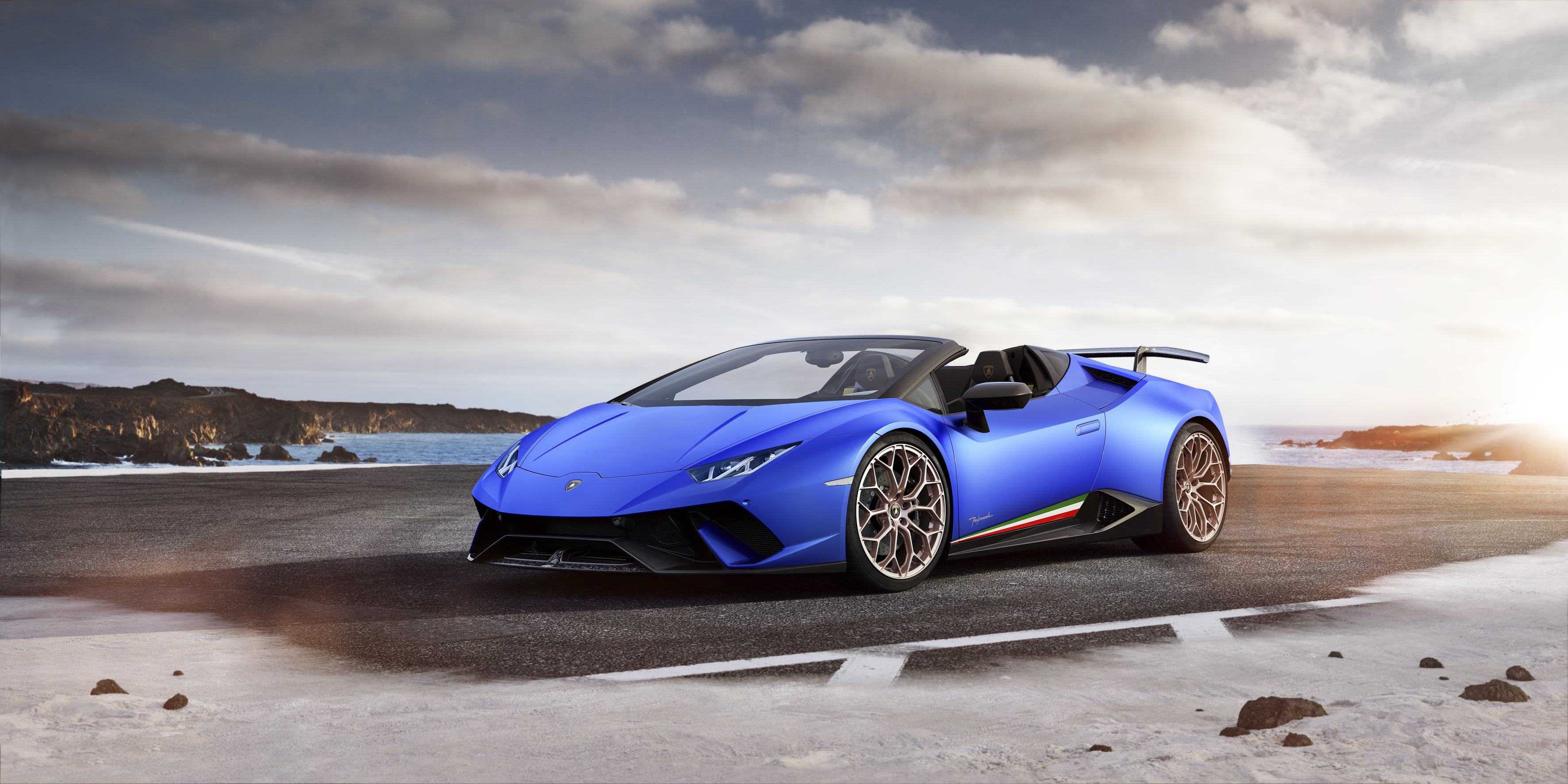 mode of transportation, Lamborghini Huracan Performante Spyder, no people, 4K, luxury, cloud - sky, speed, nature, winter, motion, travel, transportation, HD Wallpaper