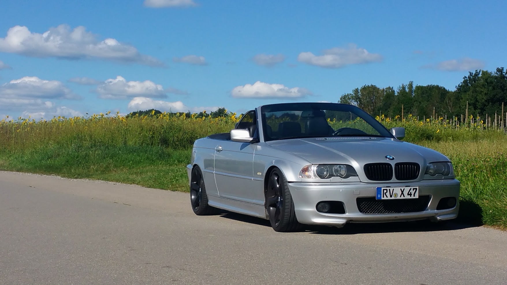 no people, green color, silver colored, grass, transportation, 720P, land vehicle, tree, e46, stationary, sky, plant, road, nature, mode of transportation, HD Wallpaper