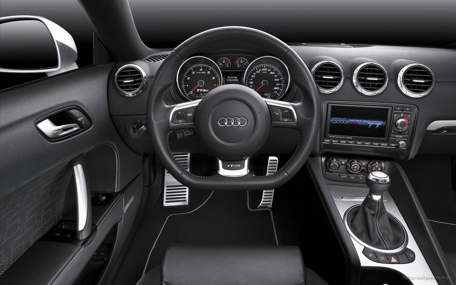 tt, rs, wheel, steering, coupe, interior, cars, audi, 2010, black, 1080P, audio, HD Wallpaper