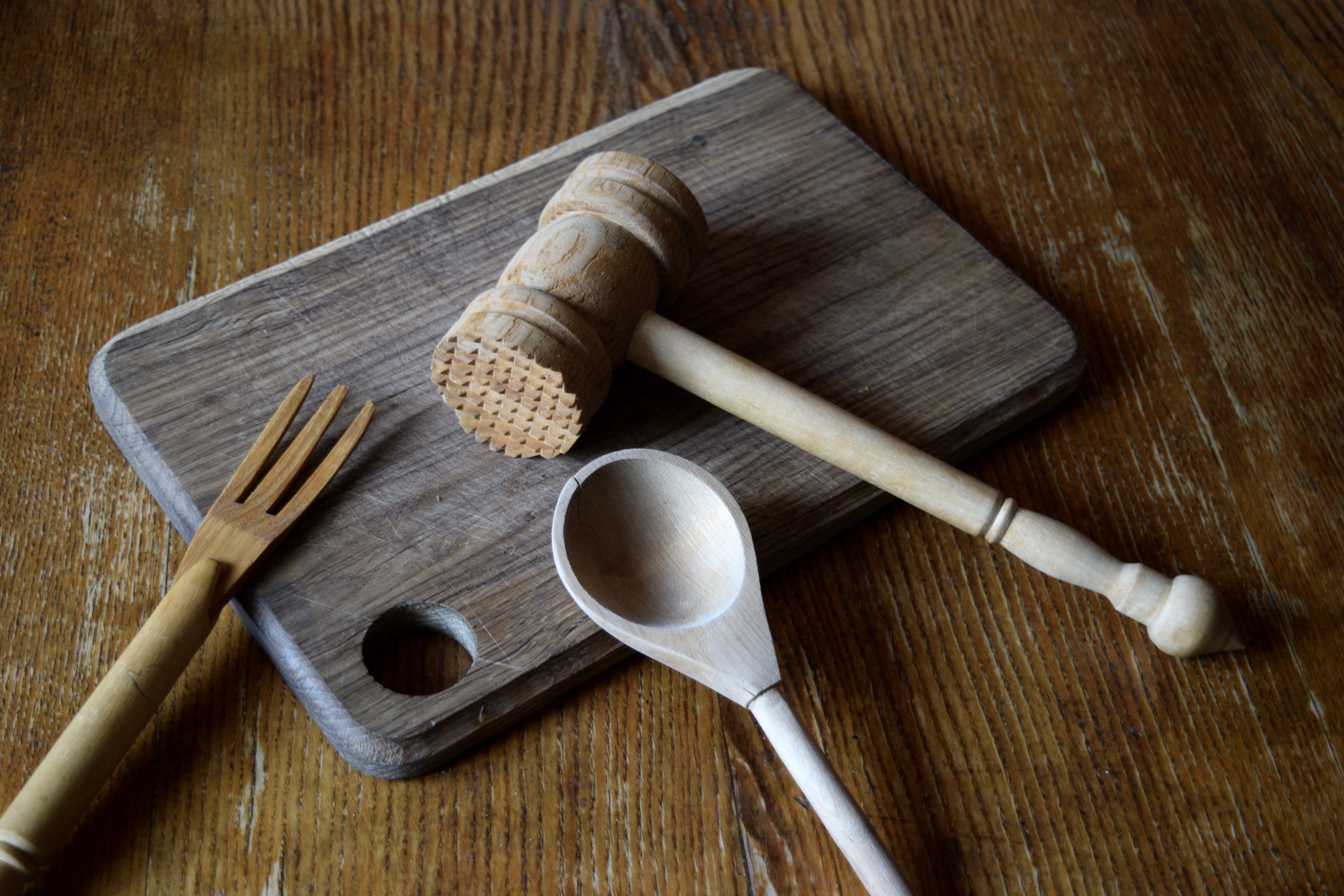 menu, 5K, recipe, home, wooden spoon, ladle, group of objects, fork, cooking, no people, kitchen utensil, set, bake, bakery, wood - material, tools, wooden, HD Wallpaper