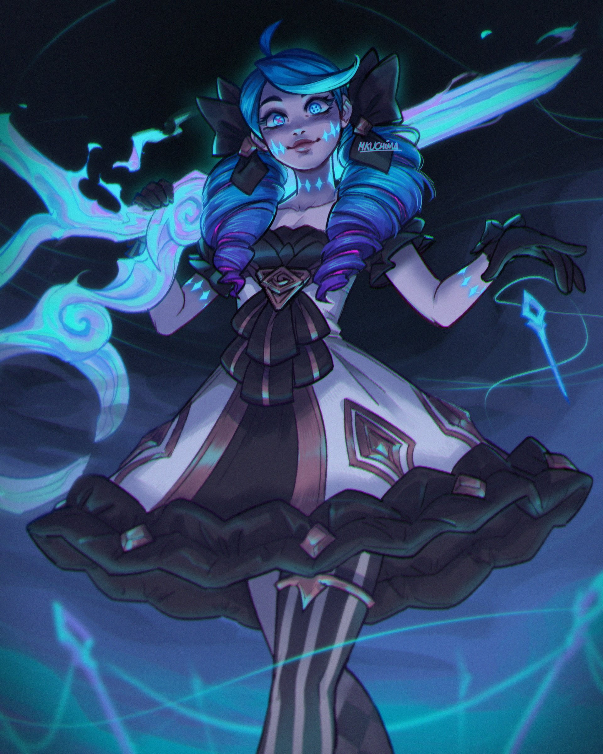 digital art, fan art, video games girls, Riot Games, blue hair, artwork, MKUCHIMA, illustration, League of Legends, 1080P, women, video game characters, Phone HD Wallpaper