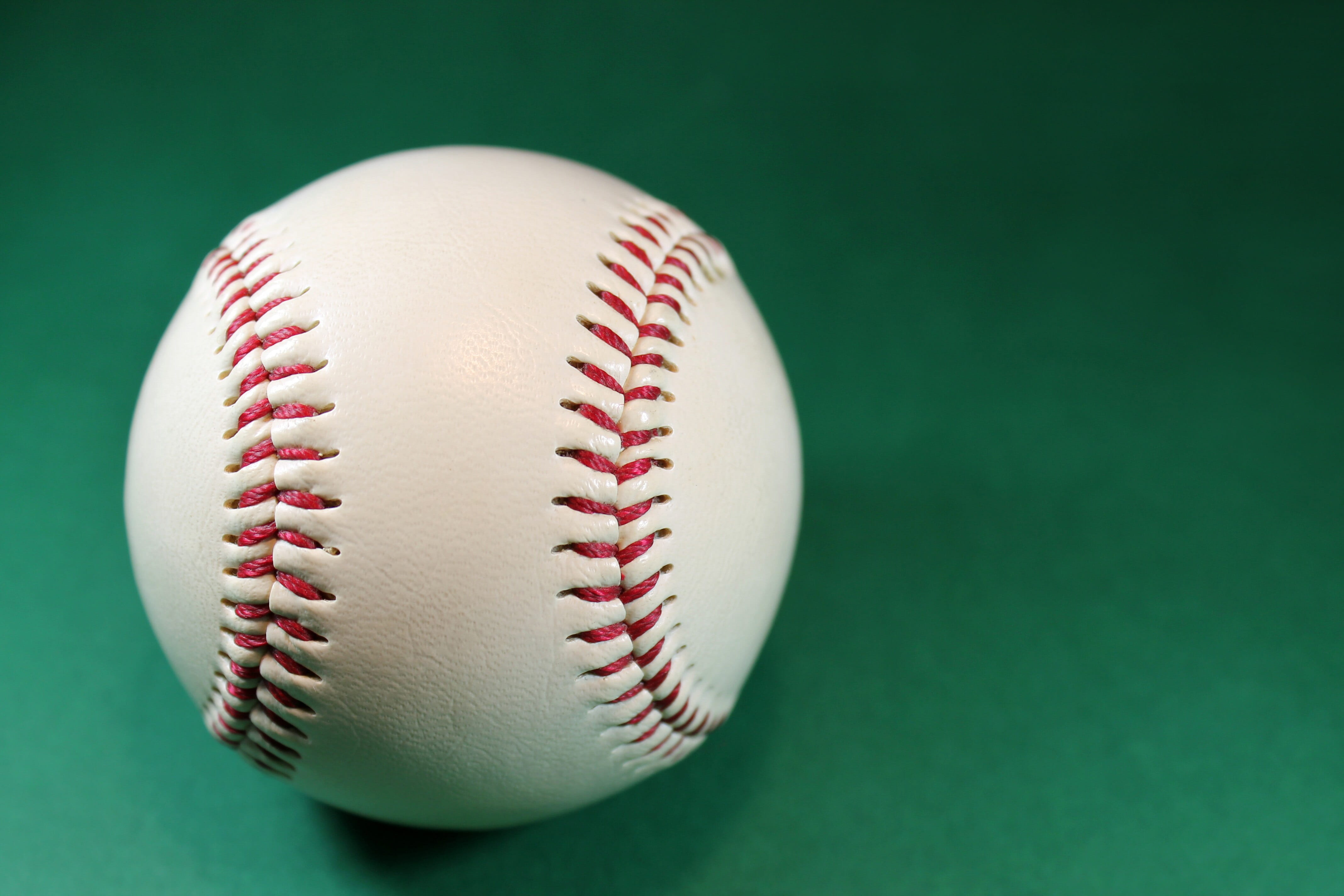 leather, seam, baseball - sport, focus on foreground, sewn, ball, colored background, throw, copy space, indoors, still life, red, sport, baseball, white color, HD Wallpaper