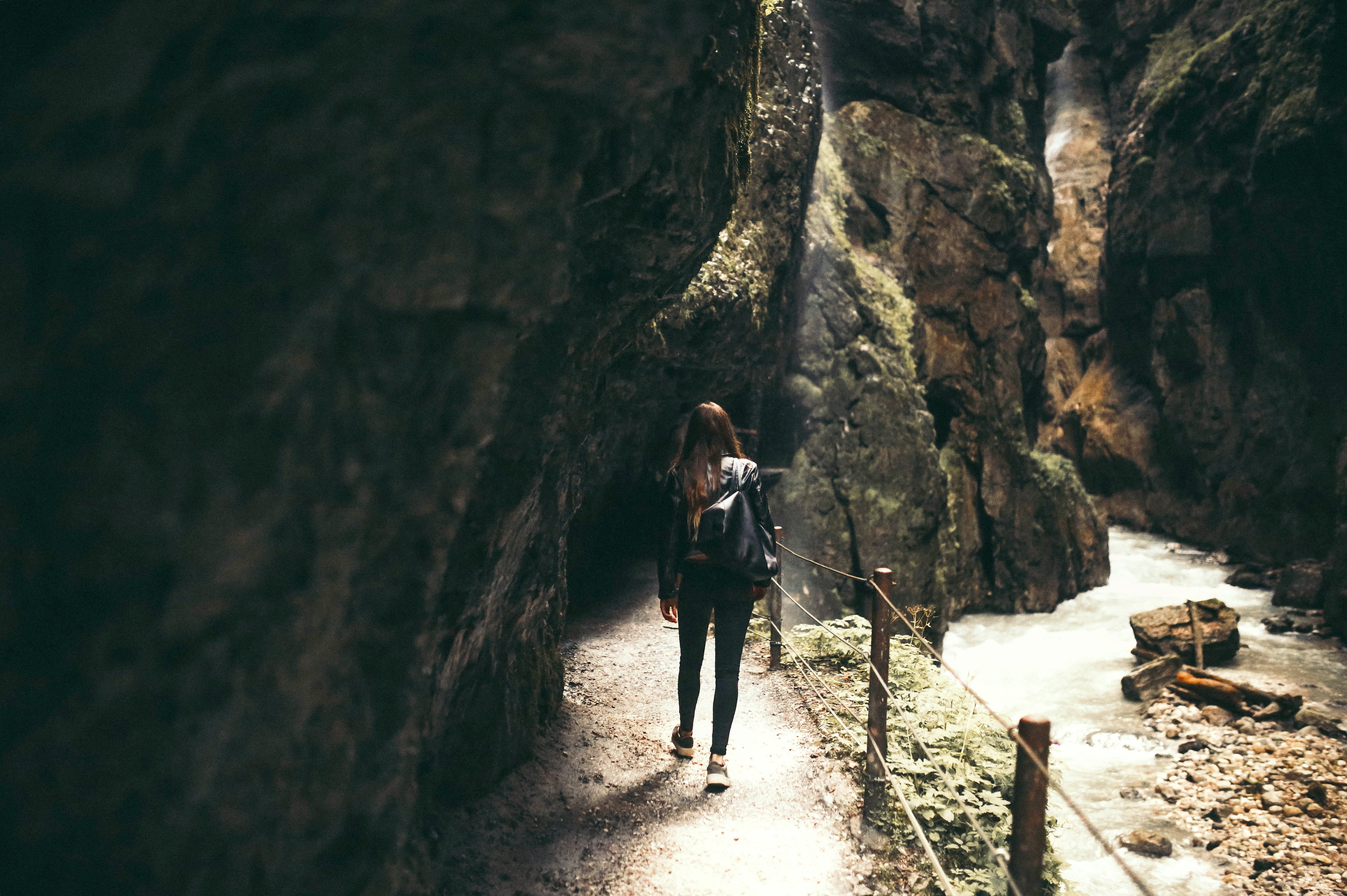 mountain, rock, challenge, landscape, walking, recreation, young women, lifestyles, standing, cave, people, women, real people, nature, rock - object, action, HD Wallpaper