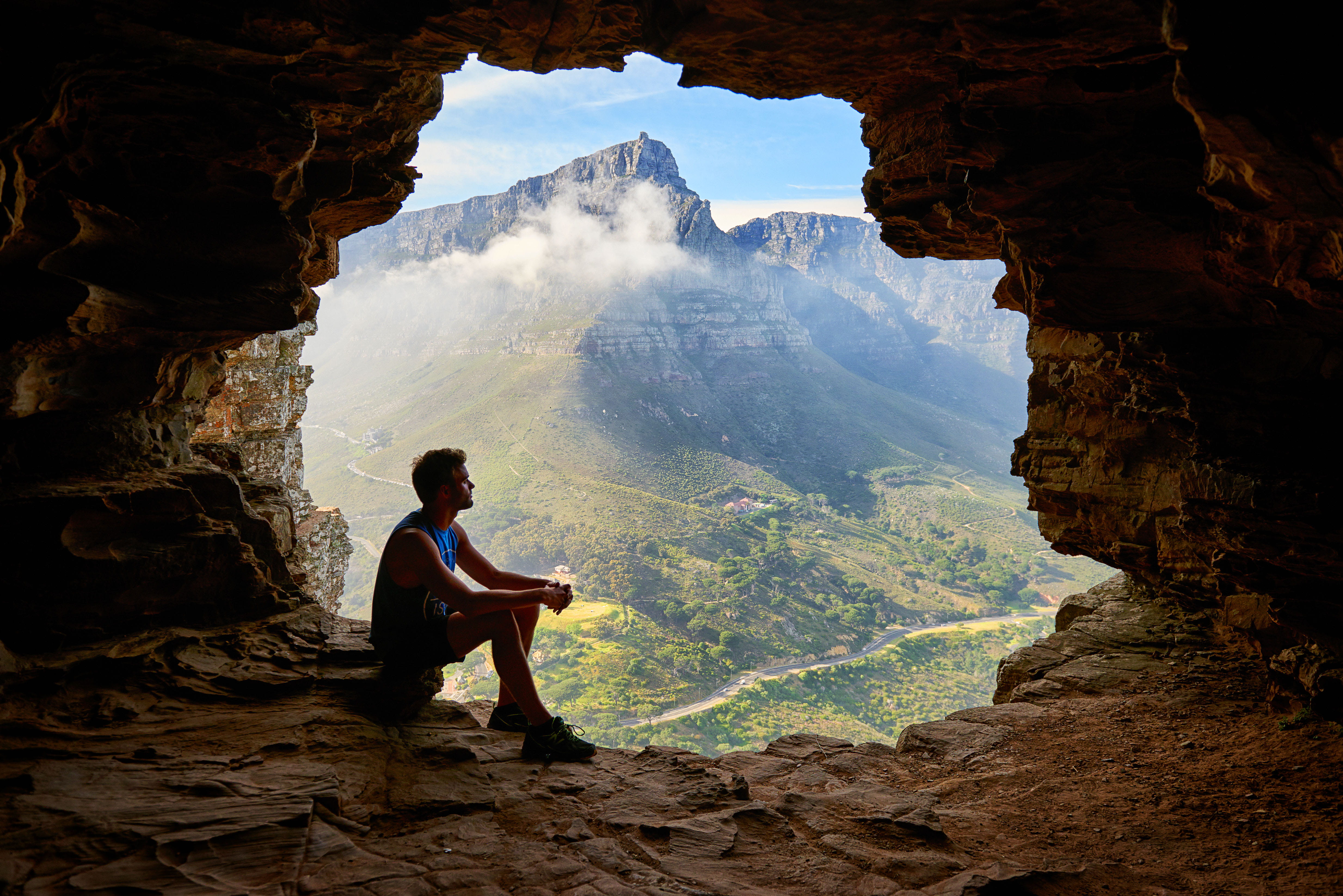 daylight, mountain, adventure, solid, person, rock - object, beauty in nature, day, nature, man, travel, sit, young adult, outdoors, rock formation, young men, HD Wallpaper