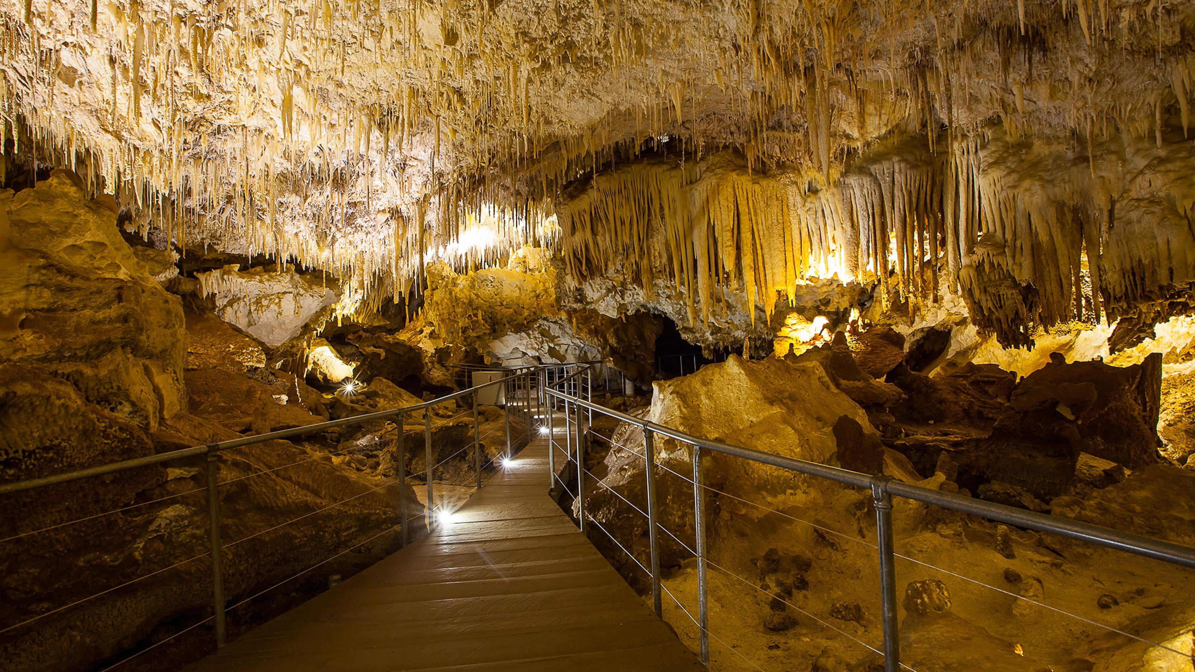 indoors, railing, architecture, national park, rock, cave, solid, tranquility, rock formation, beauty in nature, stalactite, nature, physical geography, HD Wallpaper
