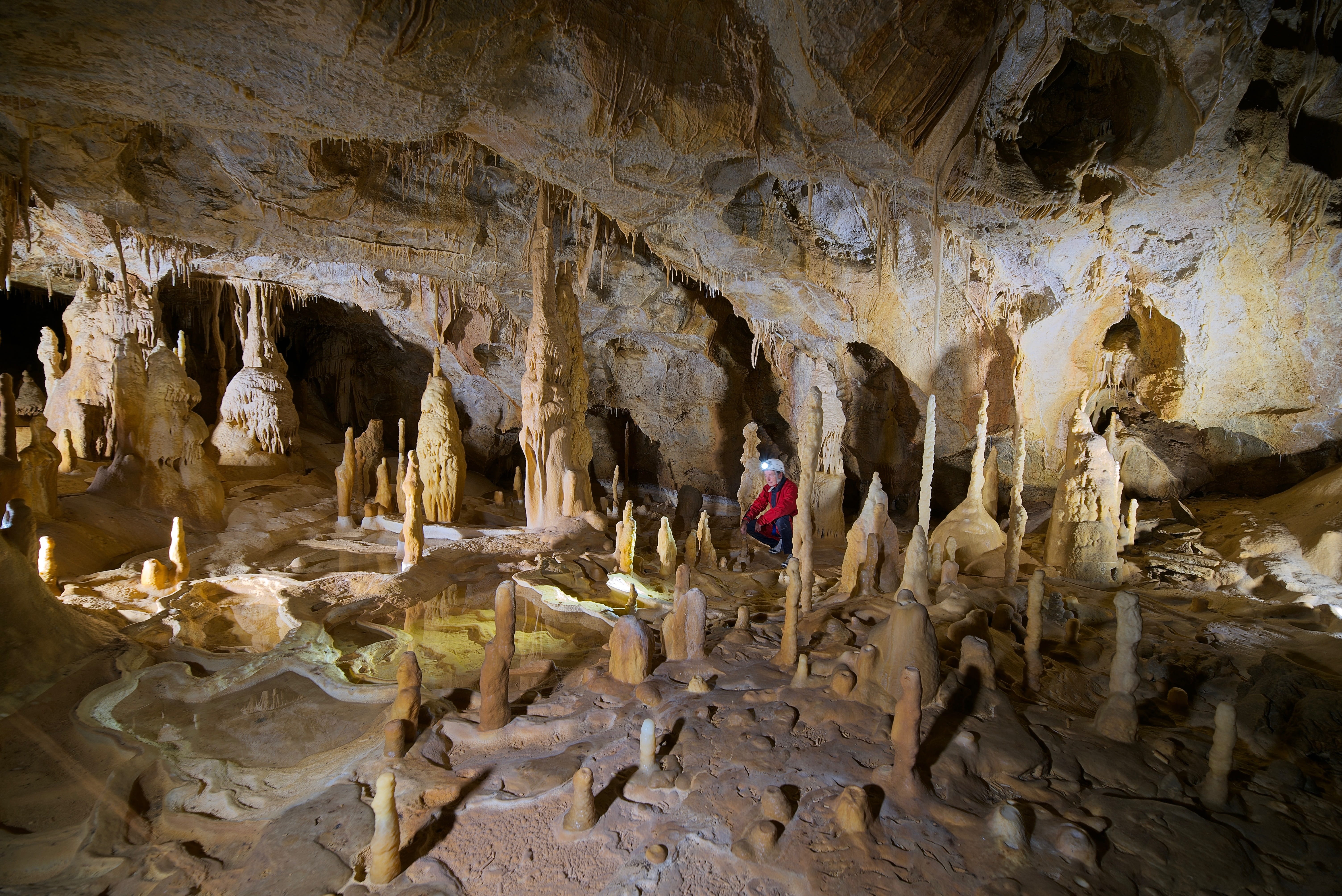 cave, people, potholing, day, columns, solid, nature, rock - object, stalagmites, full length, rear view, stalactites, adult, outdoors, lifestyles, room, HD Wallpaper