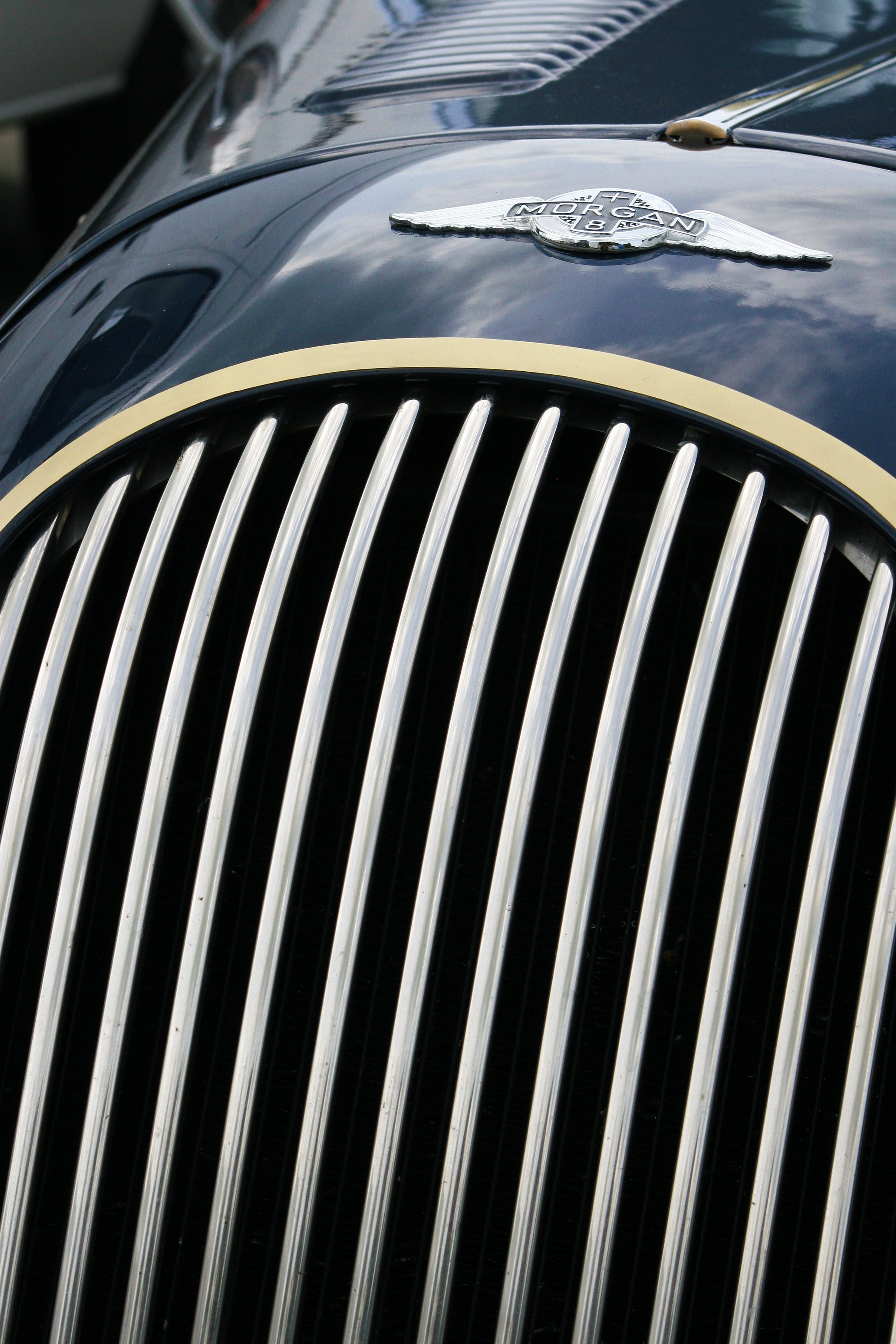 vehicle, engine, abstract, british, day, travel, nostalgia, mode of transportation, morgan, outdoors, luxury, car, pattern, drive, reflection, striped, Phone HD Wallpaper