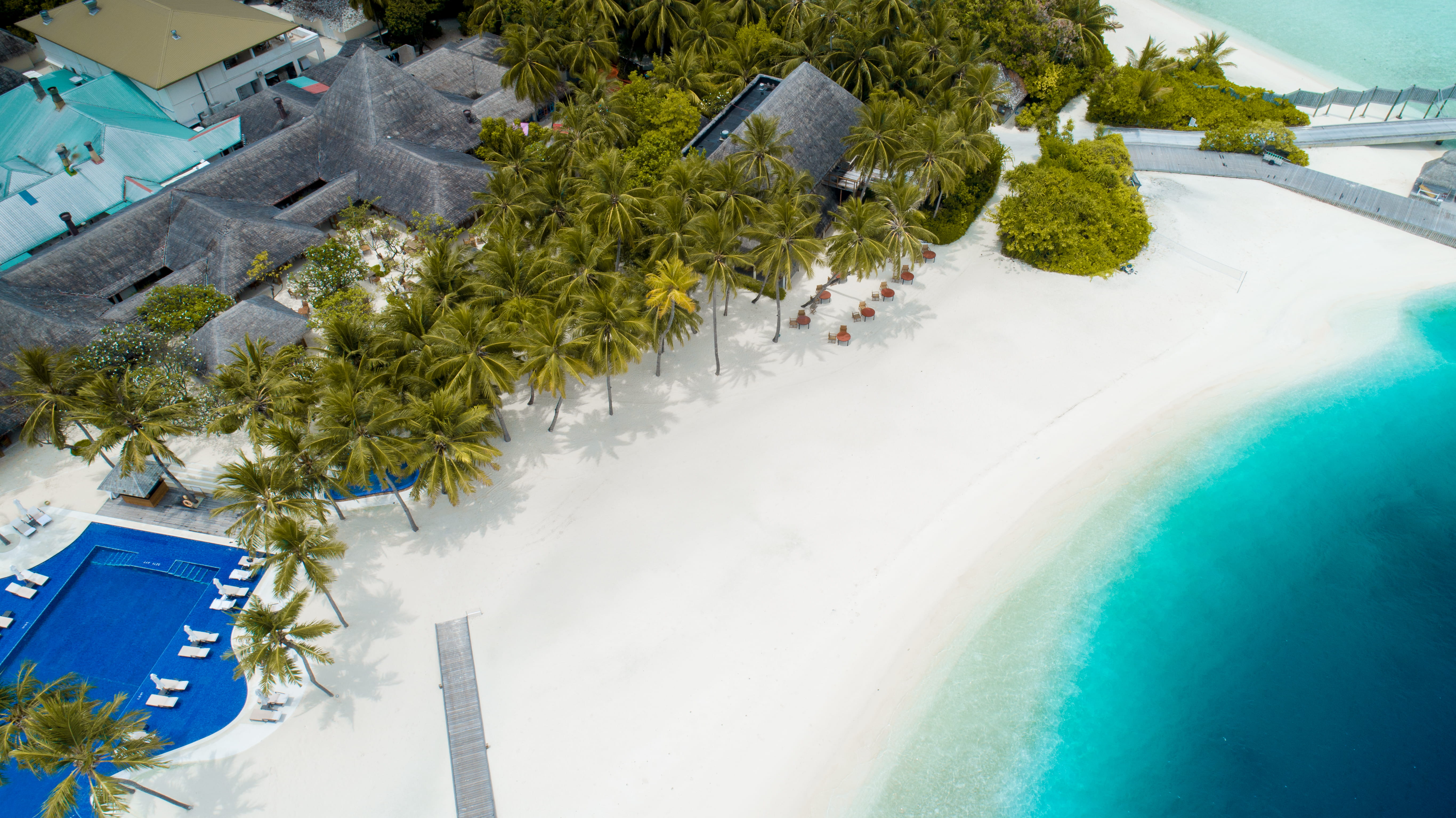 5K, island, architecture, beach, invertebrate, tree, aerial, plant, water, building exterior, sea life, building, view, no people, cold temperature, growth, HD Wallpaper