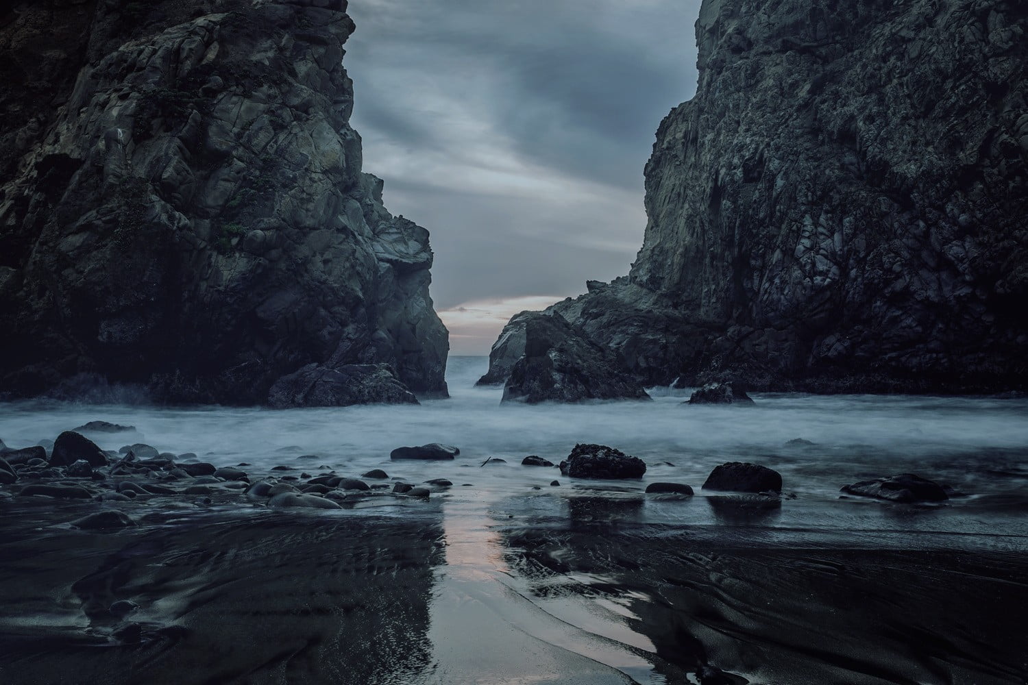 land, gray, scenics - nature, flowing water, rock formation, beauty in nature, long exposure, tranquil scene, outdoors, tranquility, rock - object, no people, HD Wallpaper