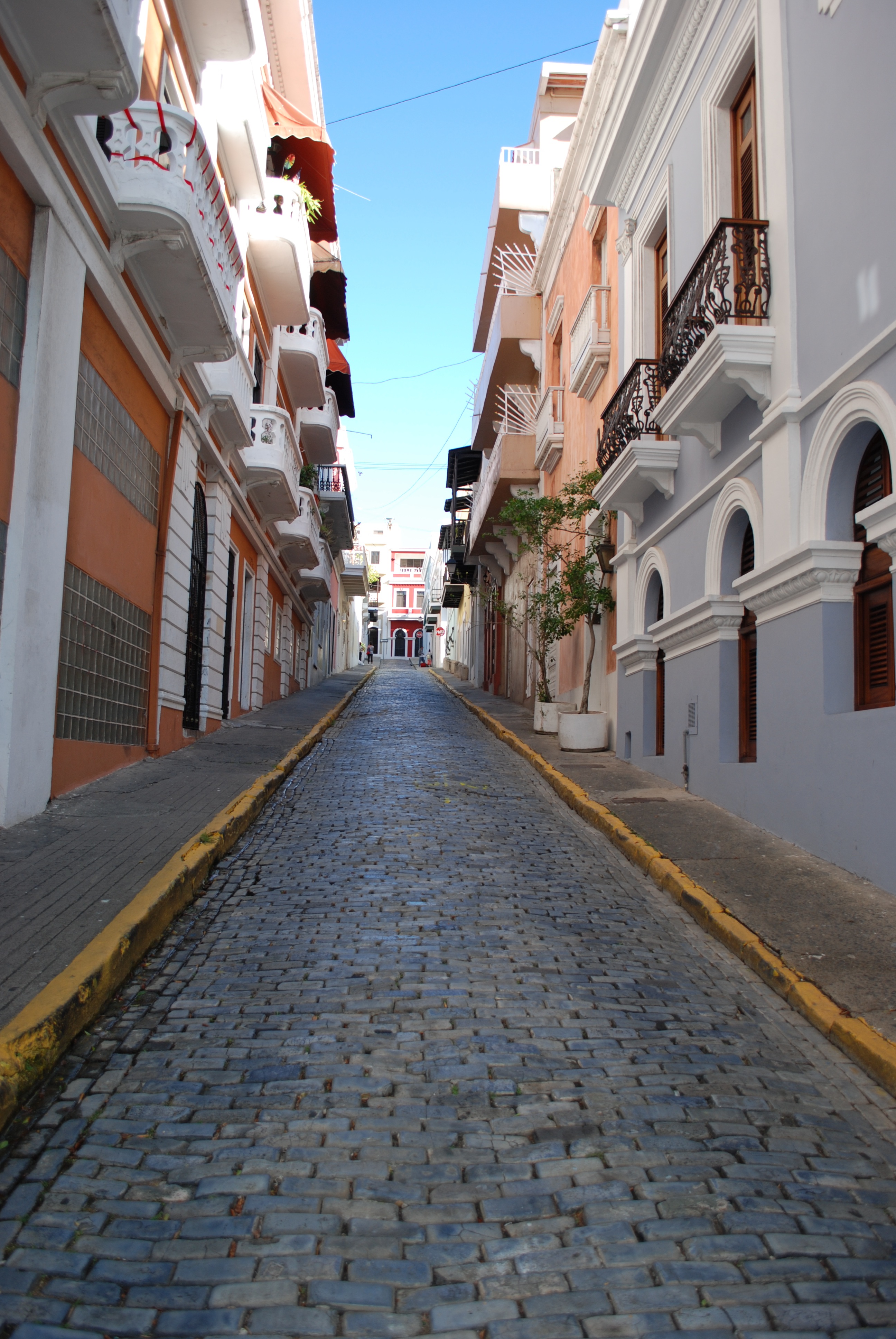 outdoors, road, old san juan, city, residential district, building, direction, transportation, diminishing perspective, the way forward, nature, cobblestone, Phone HD Wallpaper