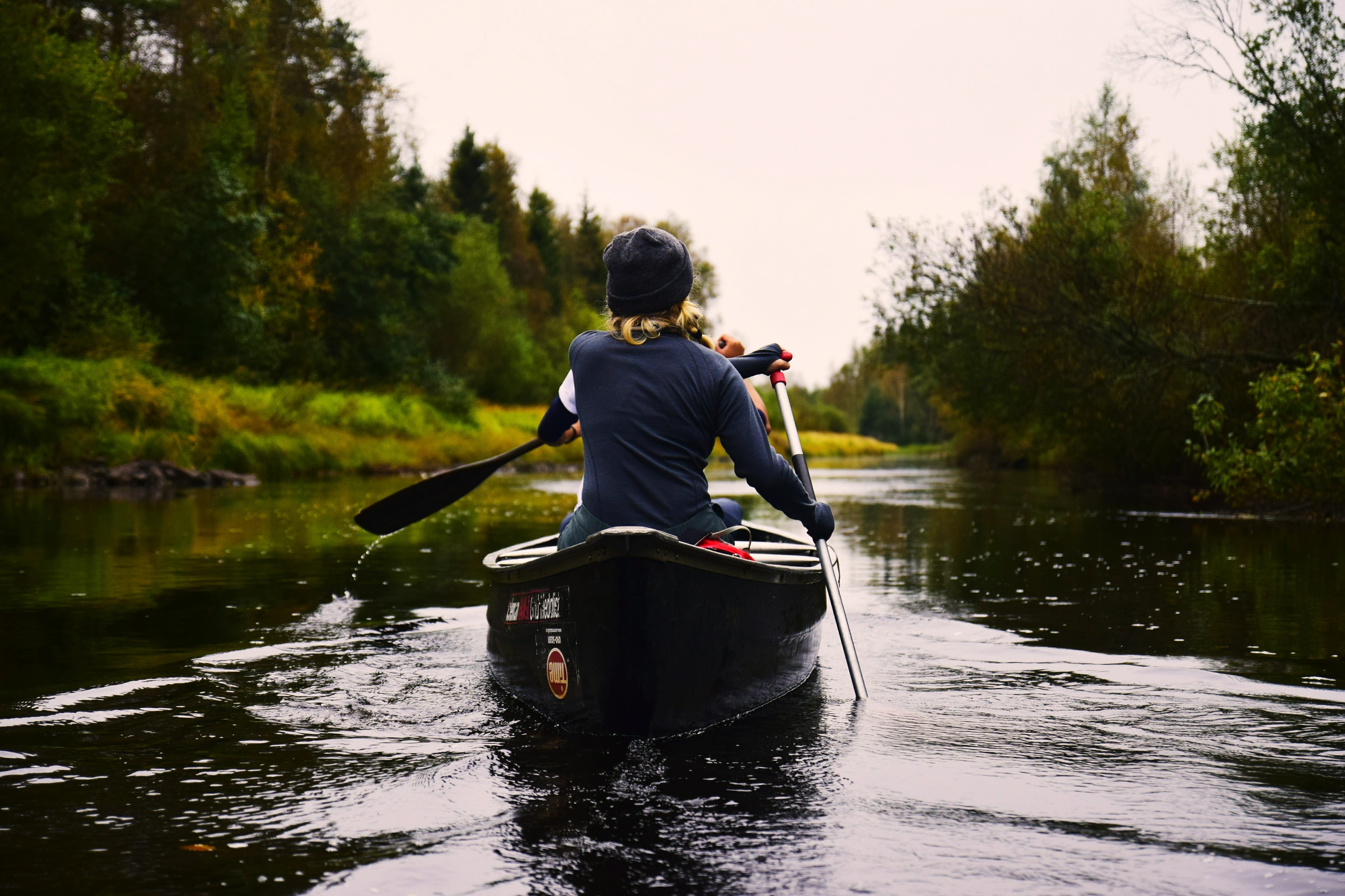 canoeing, lake, daytime, outdoors, rowing, recreational Pursuit, women, oar, one person, people, river, blue, transportation, reflection, 4K, kayak, rowboat, HD Wallpaper