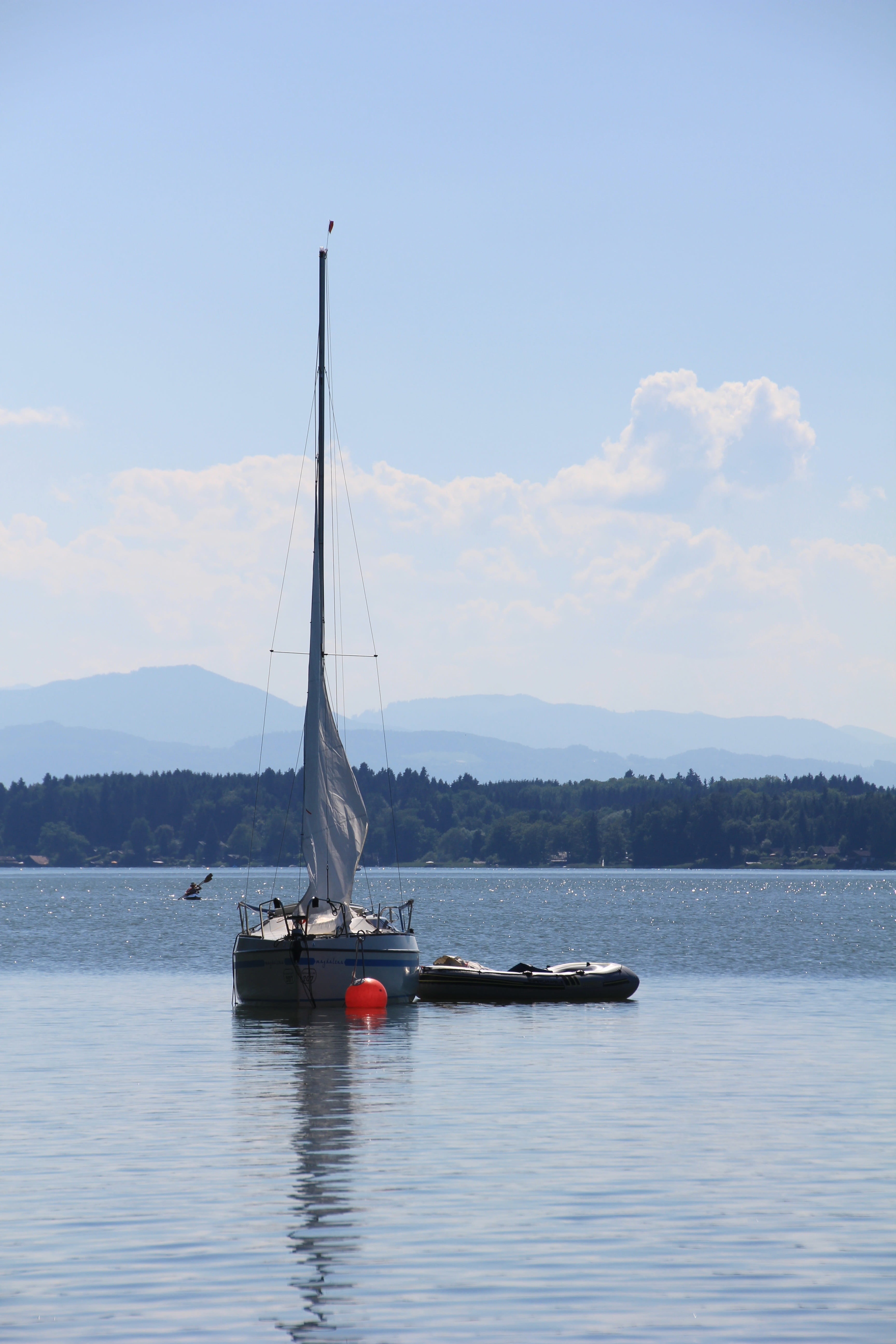 5K, mode of transportation, tranquil scene, yacht, sky, tranquility, lake, water, mast, transportation, nautical vessel, outdoors, sail, cloud - sky, waterfront, Phone HD Wallpaper