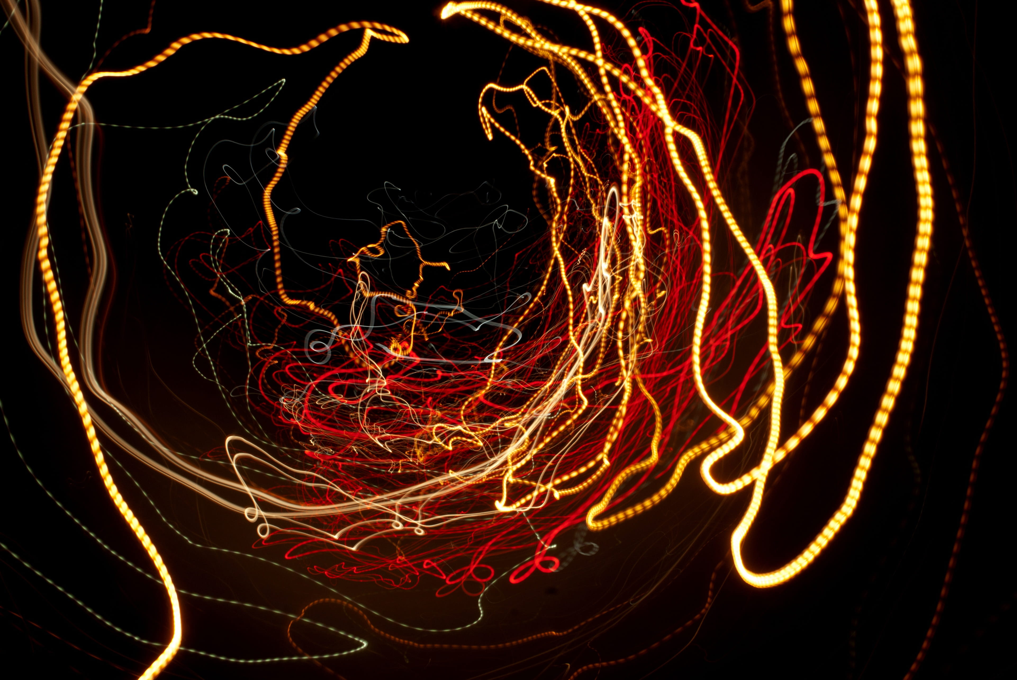 shine, curve, lights, golden, illumination, idea, long exposure, glowing, beam, art and craft, red, black background, light, art, purple, design, wire wool, HD Wallpaper