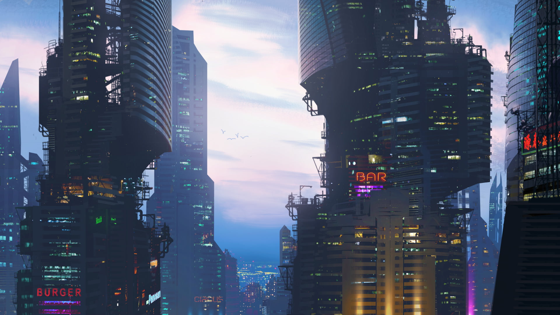 outdoors, no people, Bar, Building, Sci Fi, residential district, Skyscraper, City, building exterior, cloud - sky, Cloud, Sky, cityscape, 1080P, modern, HD Wallpaper