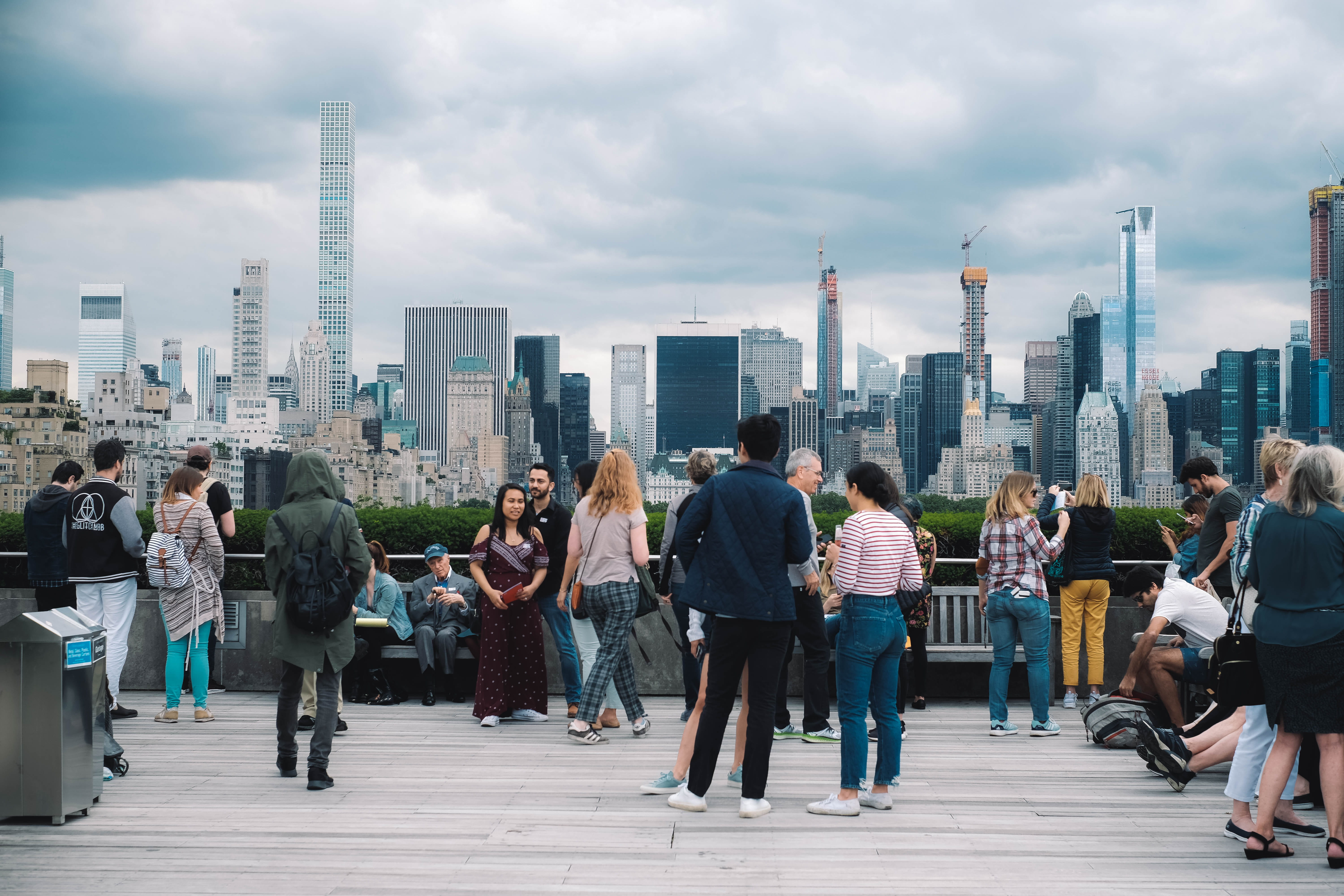 rooftop, united states, outdoors, leisure activity, nyc, 5K, tall - high, city, cloud - sky, adult, building, financial district, men, fujifilm, city life, HD Wallpaper