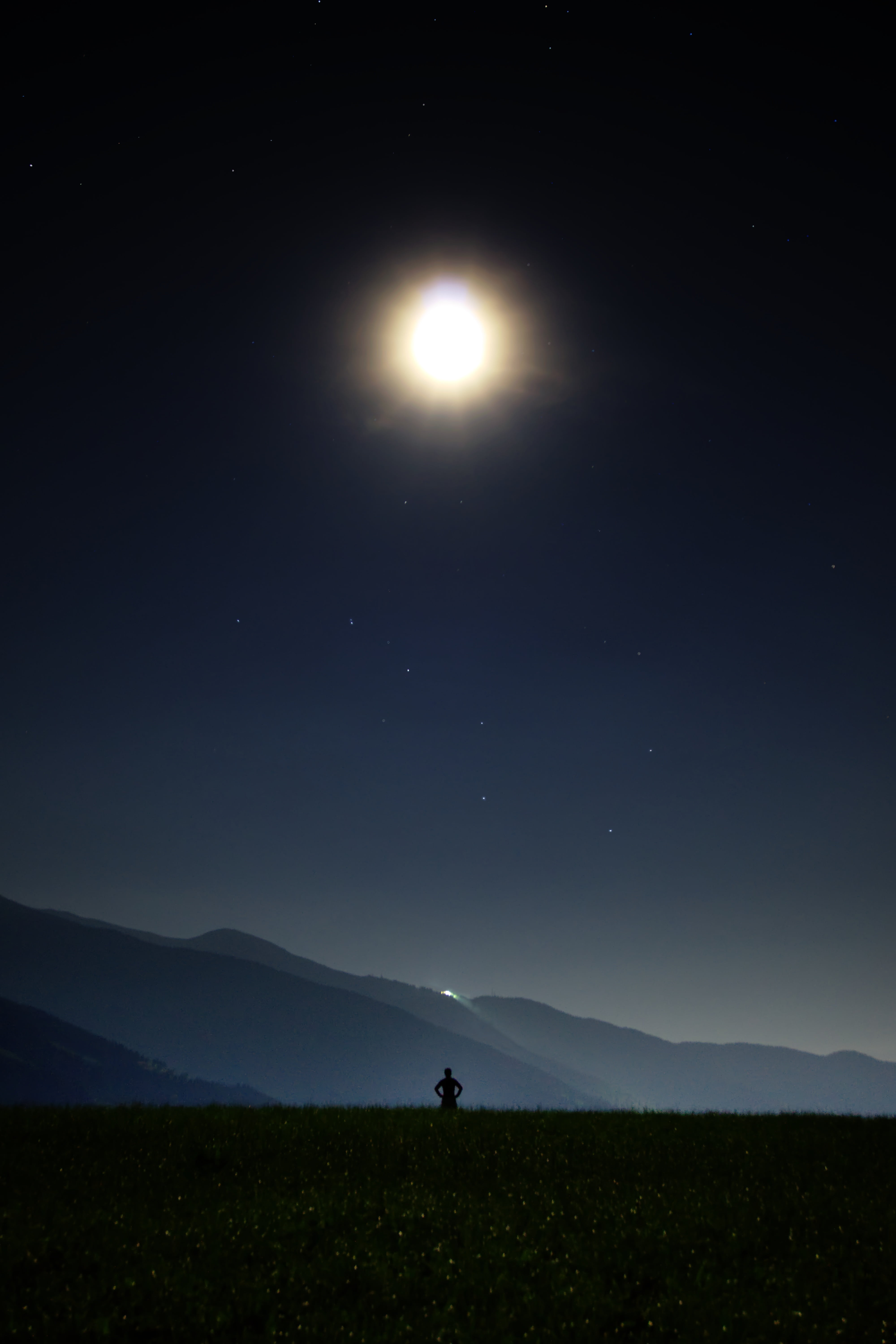 real people, space, astronomy, beauty in nature, lights, solar, human, people, moonlight, silhouette, moon, person, 5K, nature, mountain range, environment, Phone HD Wallpaper