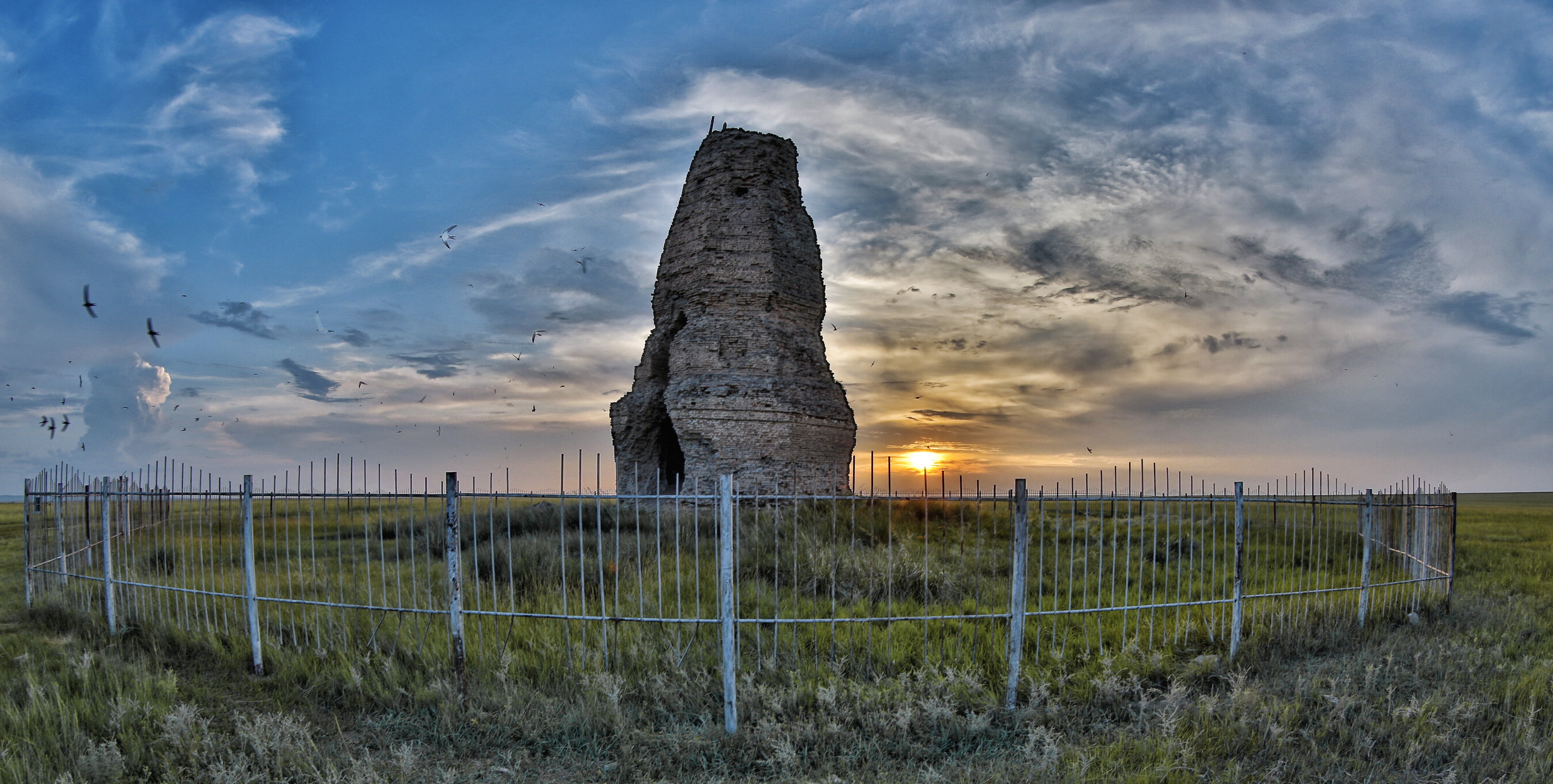 nature, field, protection, outdoors, fence, mongolia, landscape, built structure, ruins, architecture, day, boundary, cloud - sky, sky, kherlen bars ruins, HD Wallpaper