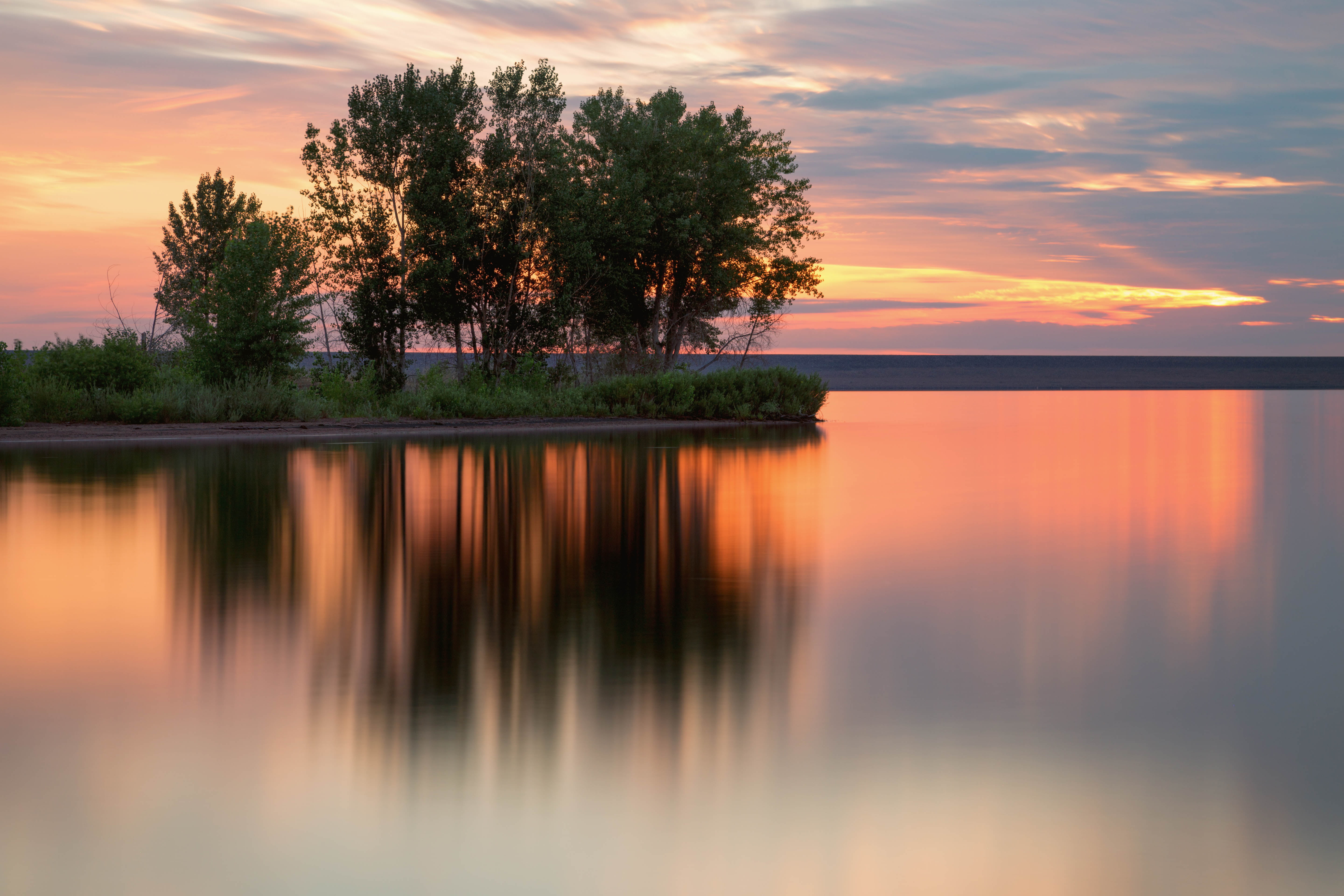 sunlight, water, dawn, body, daybreak, Lake, sunrise, trees, 5K, landscape, Chatfield, sky, reflection, green, large, morning, outdoors, still, scenics, HD Wallpaper
