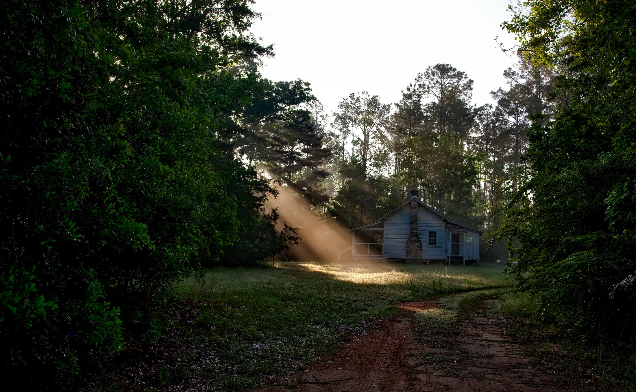 log cabin, dawn, no people, transportation, trees, countryside, tree, sunrise, house, daytime, morning, sunlight, green color, plant, nature, wooden, daybreak, HD Wallpaper