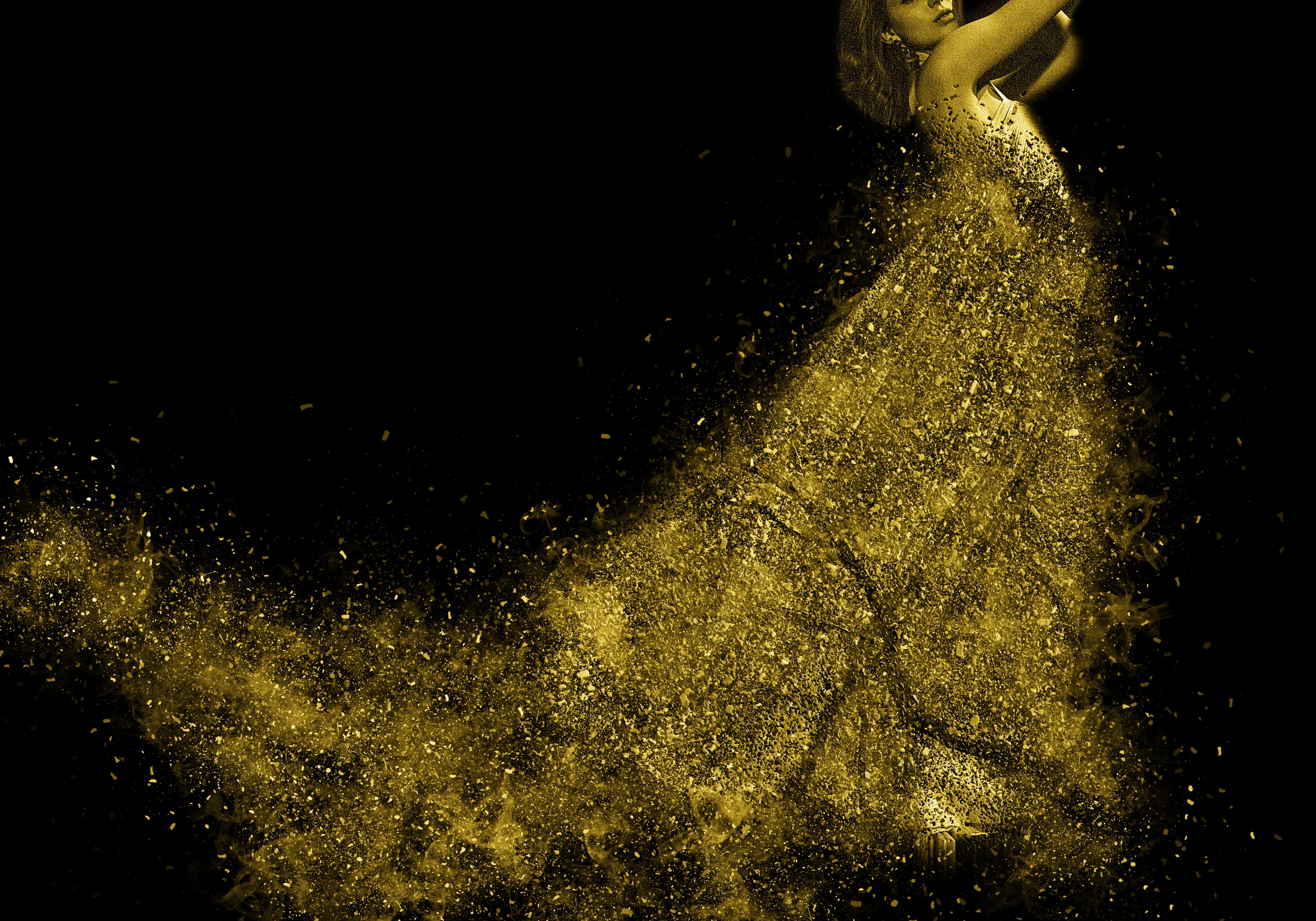 wet, elegance, spraying, sporty, elegant, gold colored, gracefully, dance, body, sport, femininity, woman, yellow, photo, no people, drop, water, dress, HD Wallpaper