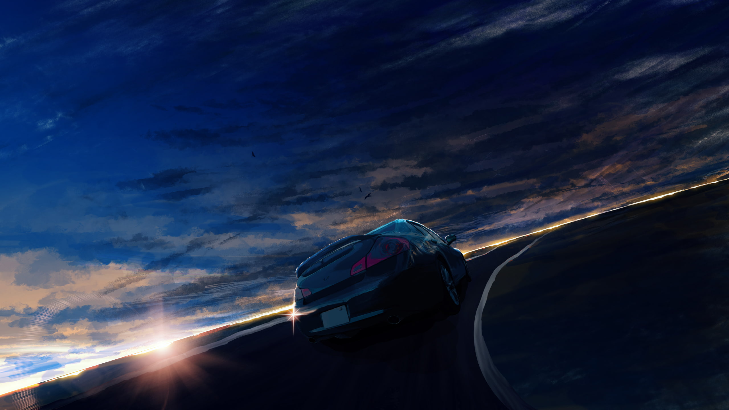anime, motion, speed, sunset, cloud - sky, land vehicle, sky, illuminated, daybreak, motor vehicle, daybreak frontline, vehicle, 2K, mode of transportation, HD Wallpaper