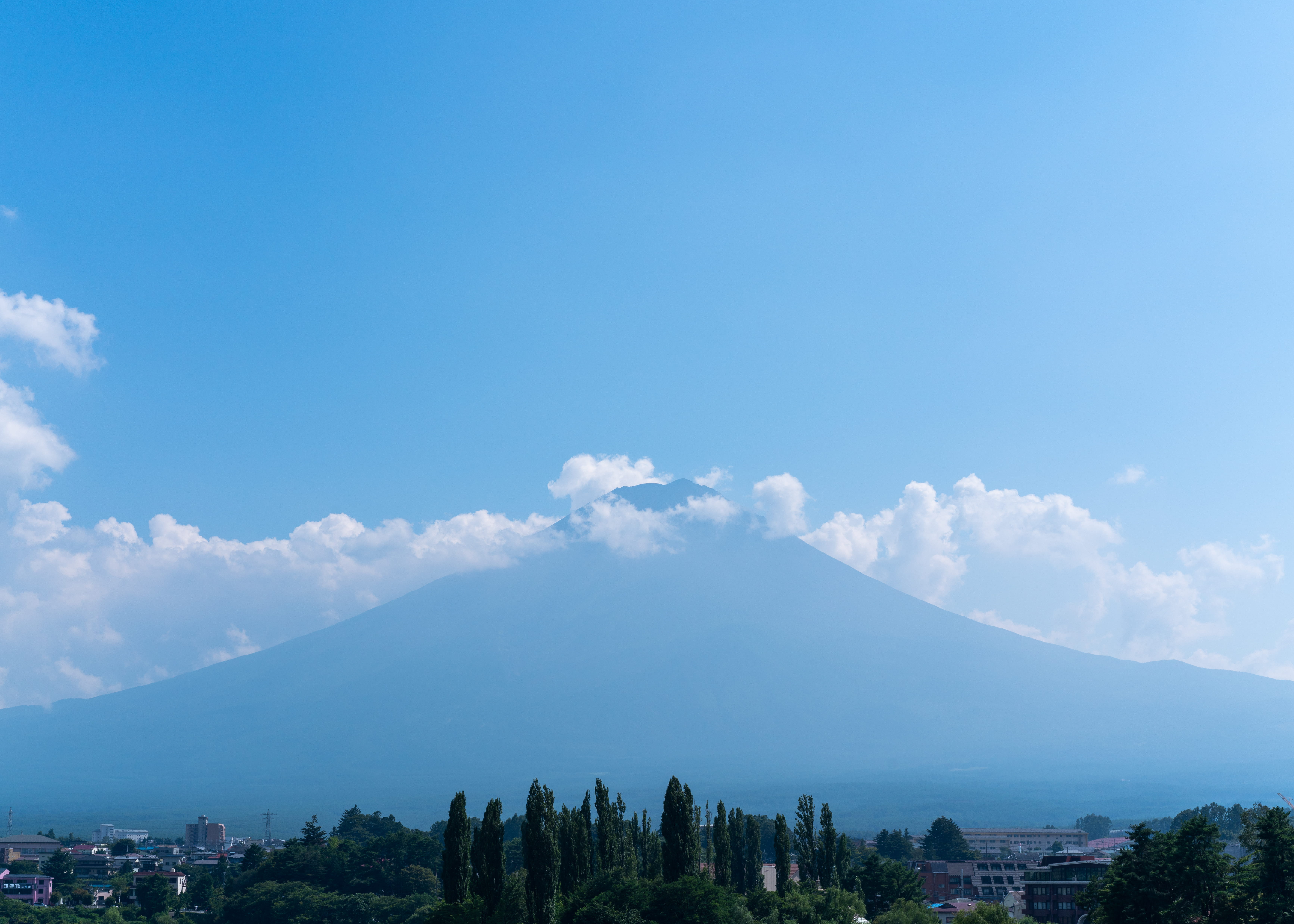 cloud - sky, tree, fuji, mountain, landscape, plant, city, outdoors, beauty in nature, copy space, no people, blue, day, scenics - nature, 5K, sky, nature, HD Wallpaper