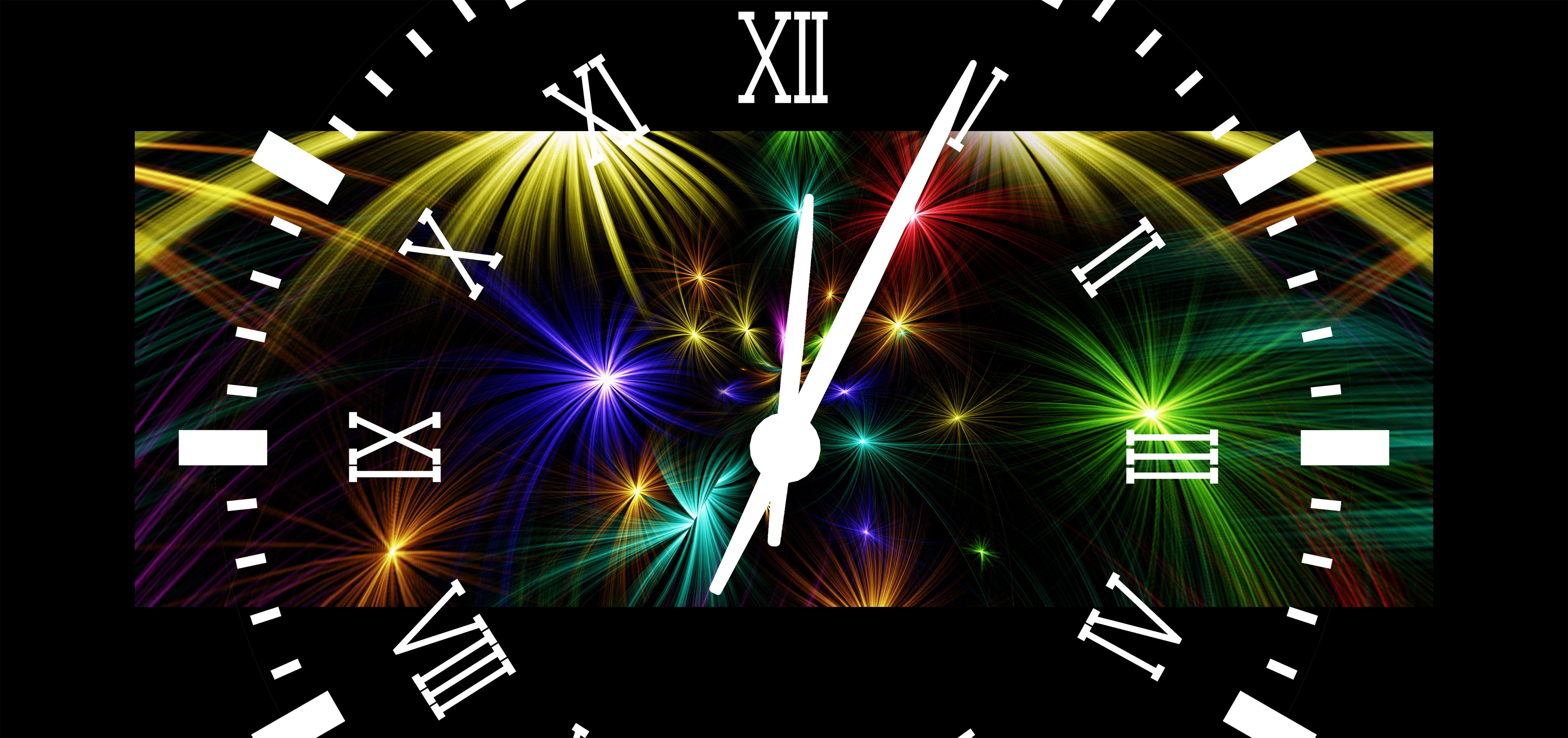 analog, clubbing, banner, fireworks, pyrotechnics, black background, time, white, multi colored, twelve, nightlife, midnight, no people, disco dancing, HD Wallpaper