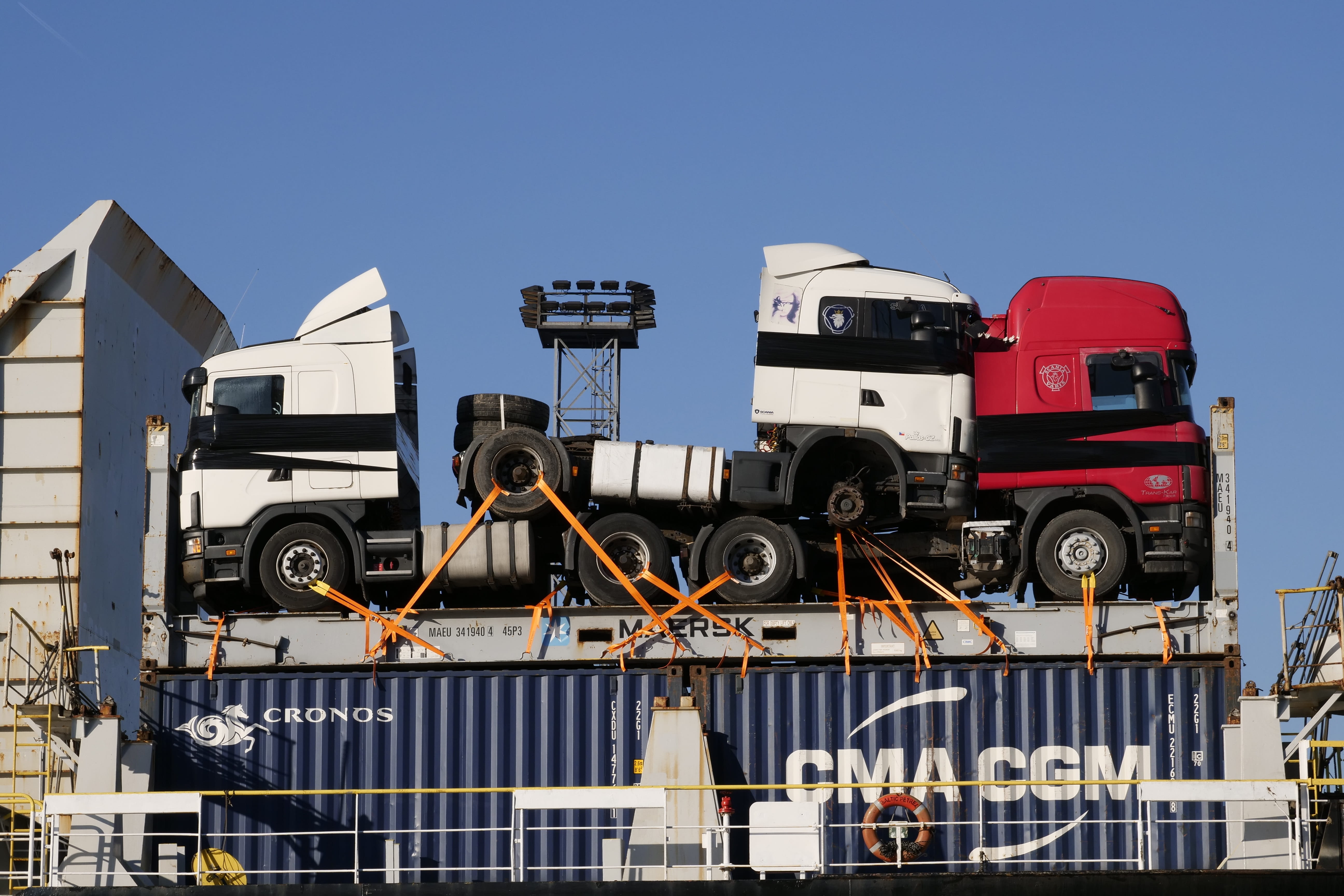 maritime, no people, technology, terminal, sky, motor vehicle, container ship, day, cargo, semi-truck, 5K, business, car, outdoors, truck, mode of transportation, HD Wallpaper