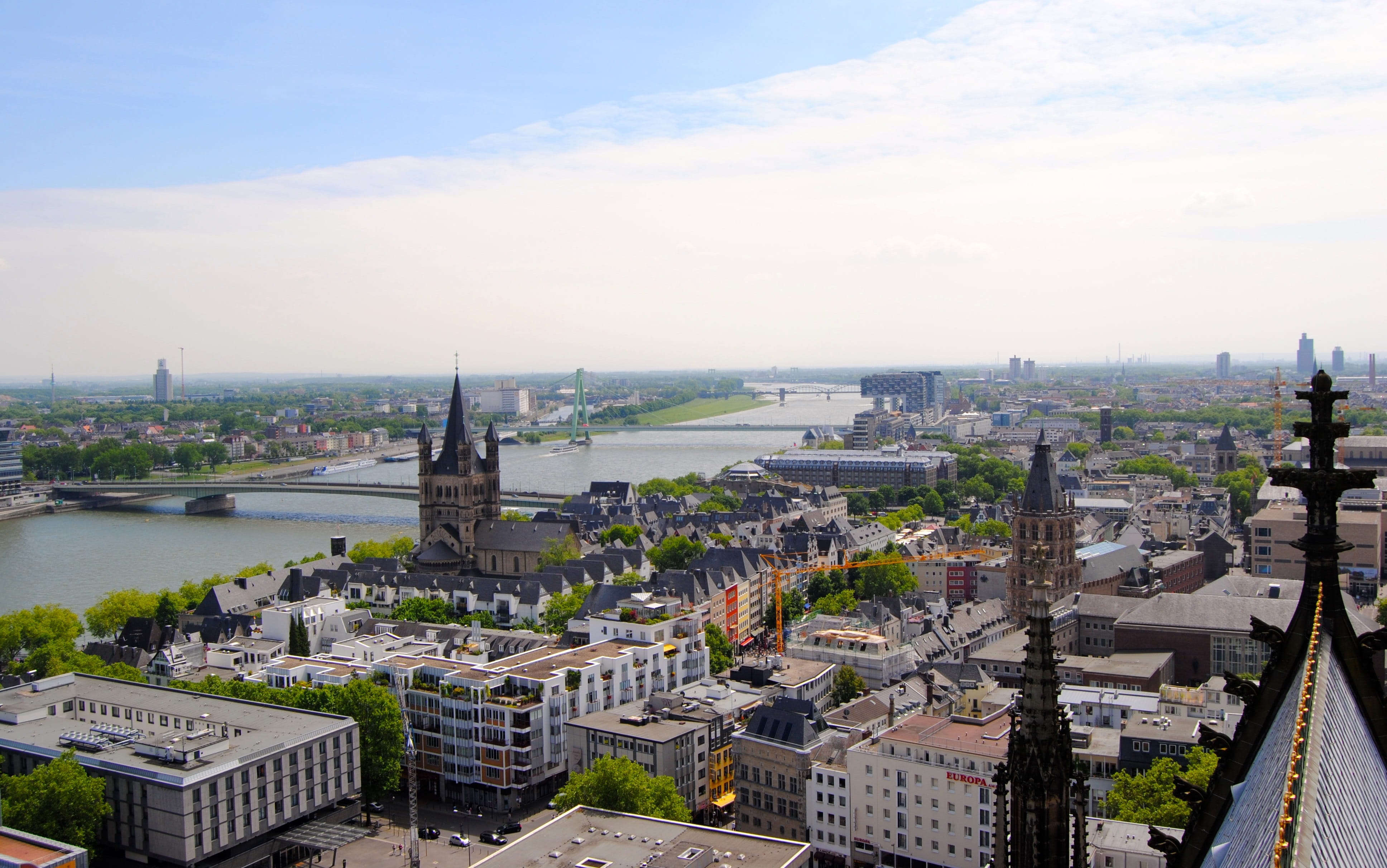 harbour area, high angle view, building, crane homes, sky, architectural style, cityscape, water, rhine river, travel destinations, the past, Dom, Crane, HD Wallpaper