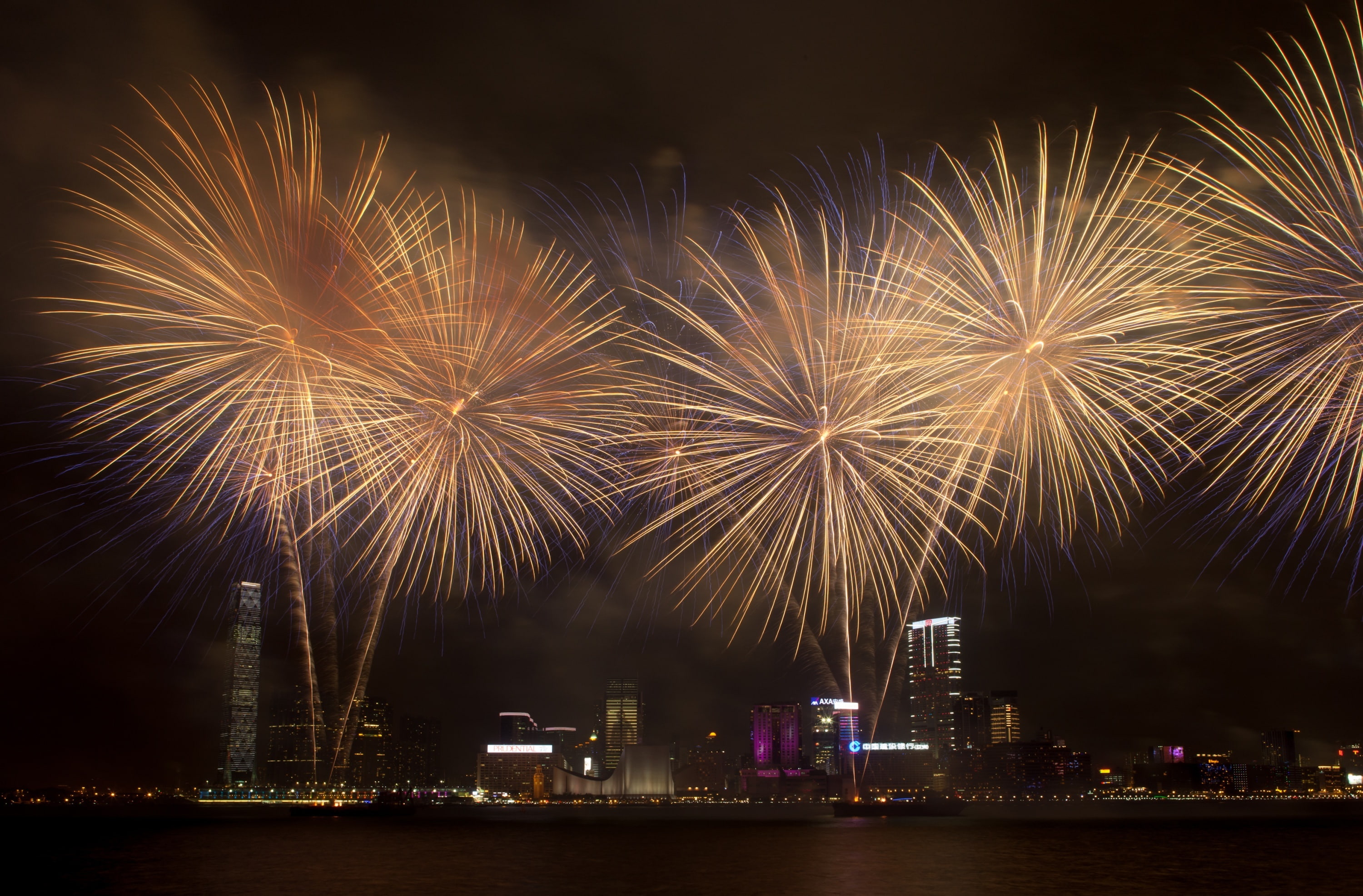 illuminated, october1, 5dmarkii, display, no people, sky, Series, nationalday, 2K, built structure, Fireworks, prcnationalday, blurred motion, event, hongkong, HD Wallpaper