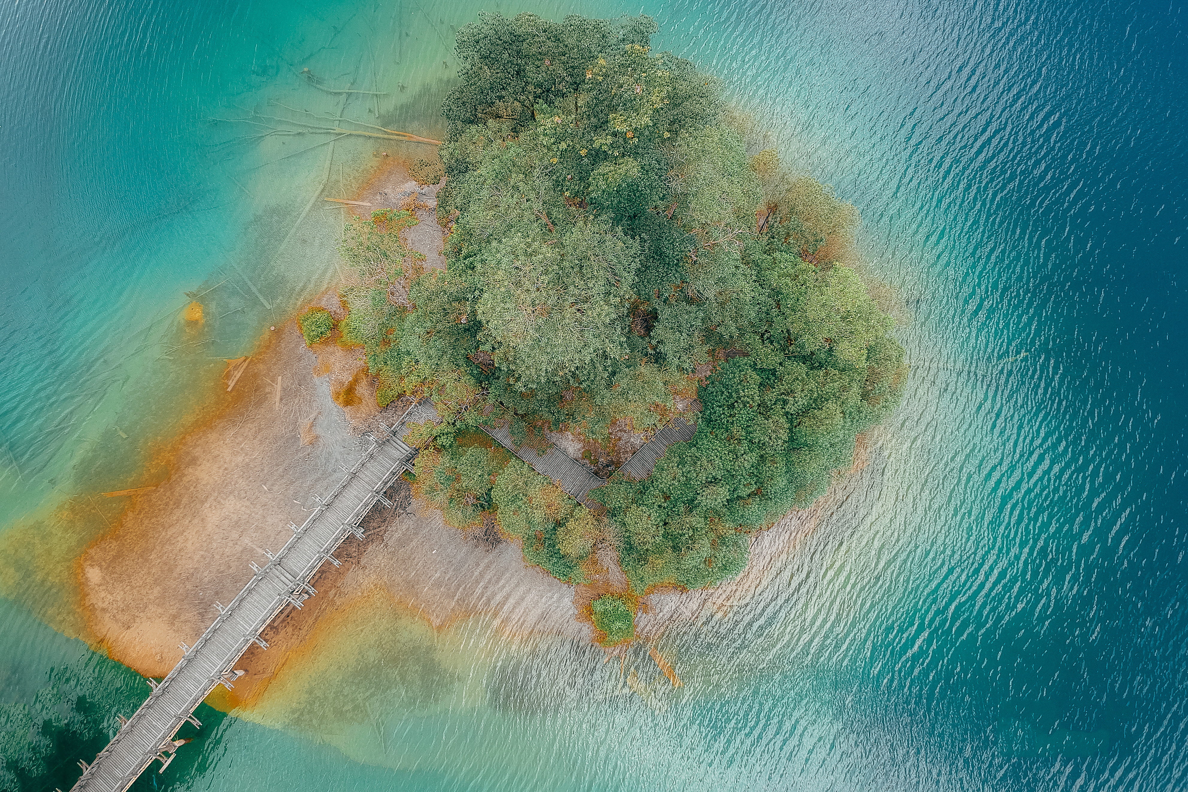 photo, blue, water, top view, aerial, drone photography, wooden bridge, birds eye view, art and craft, plant, aerial view, textured, architecture, day, HD Wallpaper