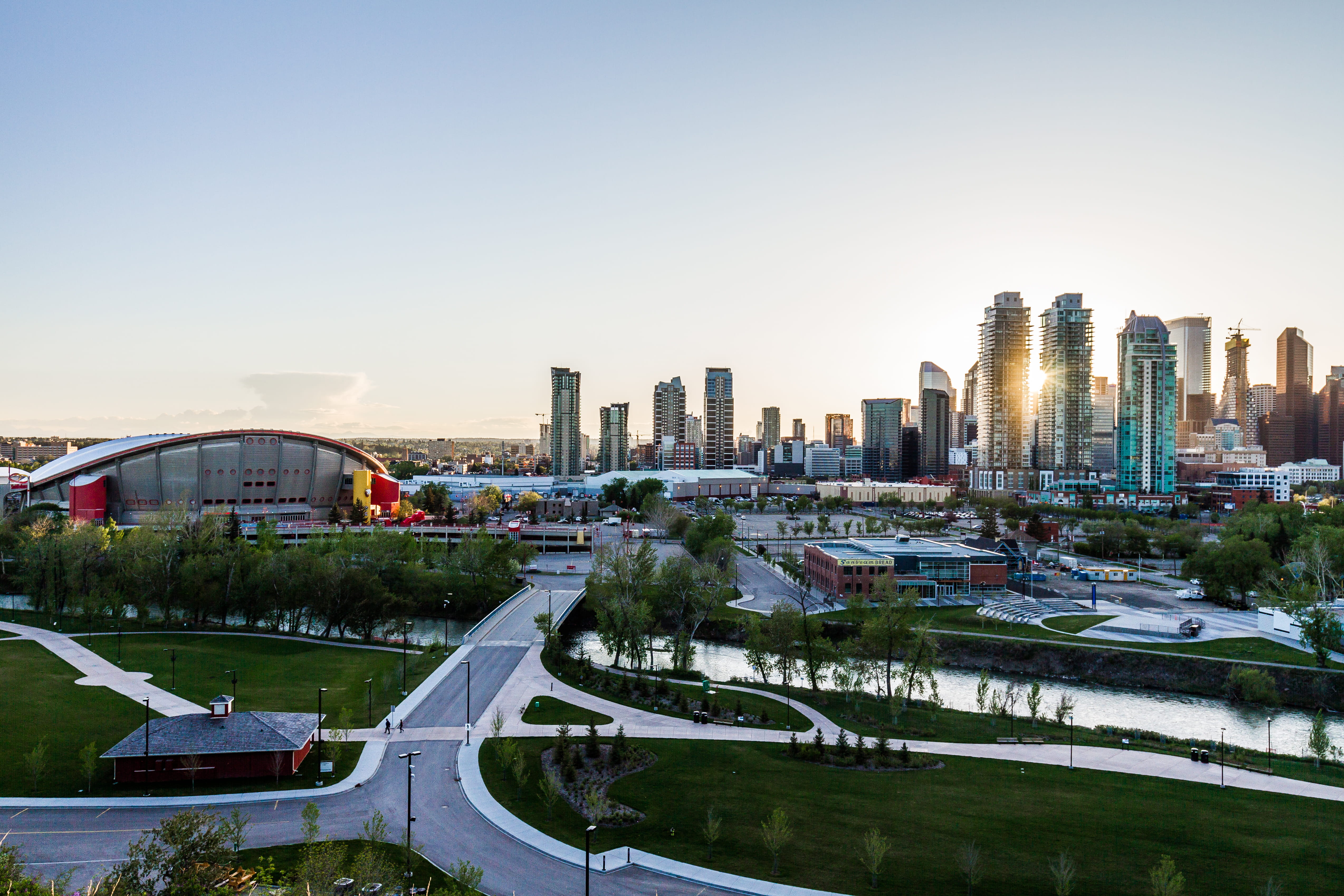 sky, building exterior, river, car, connection, tower, cityscape, bridge - man made structure, road, urban skyline, modern, built structure, office building exterior, HD Wallpaper