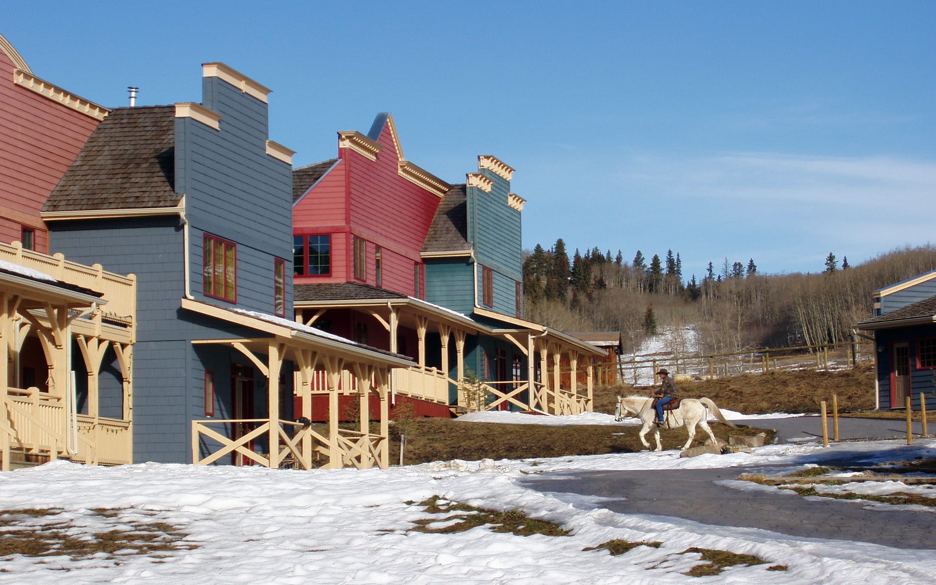 daytime, pets, built structure, nature, estate, Calgary, day, Horses, Cowboy, house, winter, water, domestic, wooden, riding, outdoors, western style, modern, HD Wallpaper