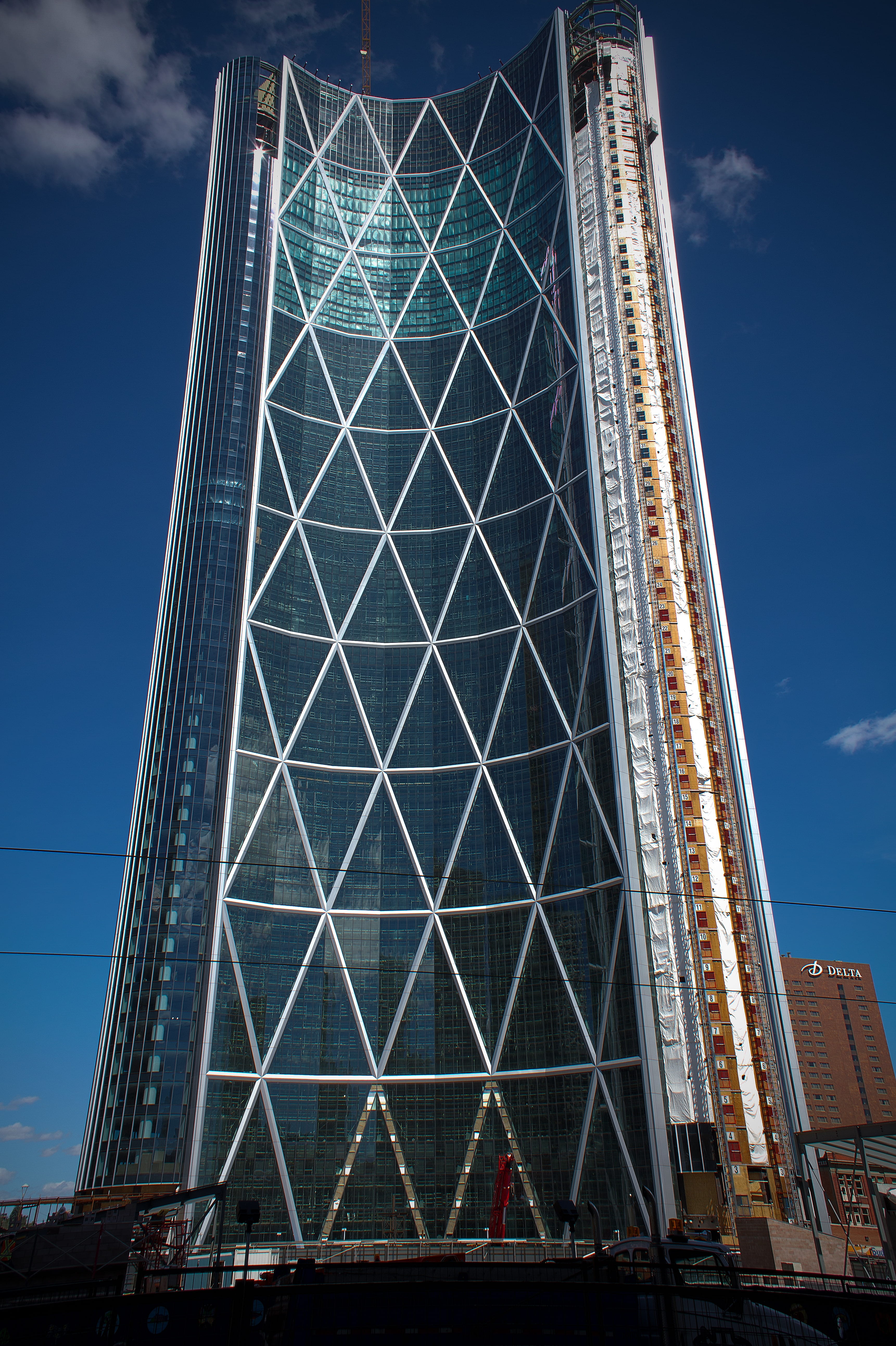 metal, Skyscrapers, glass - material, sky, buildings, glass, facade, nature, blue, day, tall - high, modern, low angle view, Calgary, alberta, outdoors, Phone HD Wallpaper