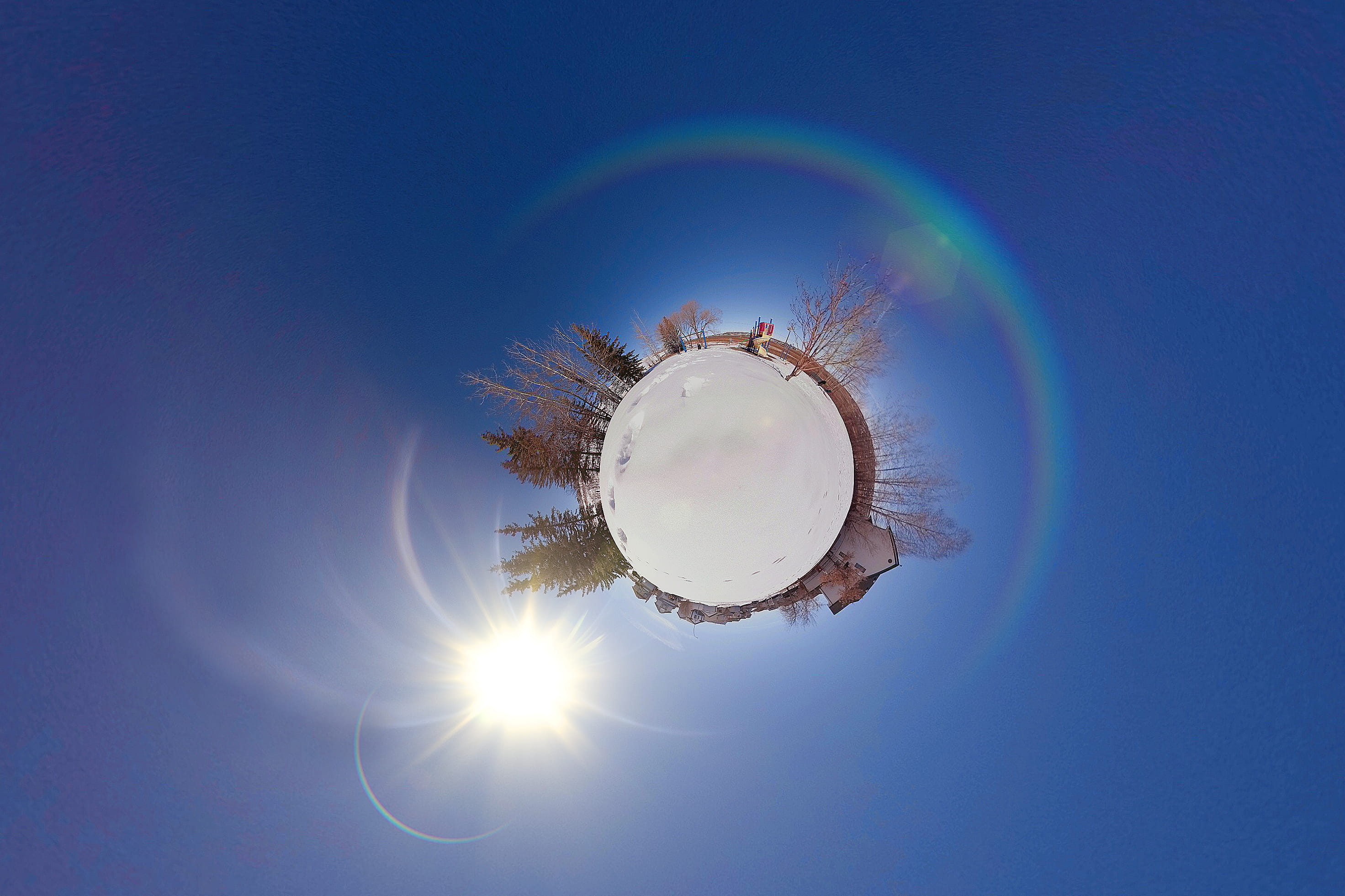 scenics - nature, sky, low angle view, sunbeam, sun, geometric shape, calgary, lens flare, bright, canada, circle, copy space, littleplanet, 2K, shape, HD Wallpaper