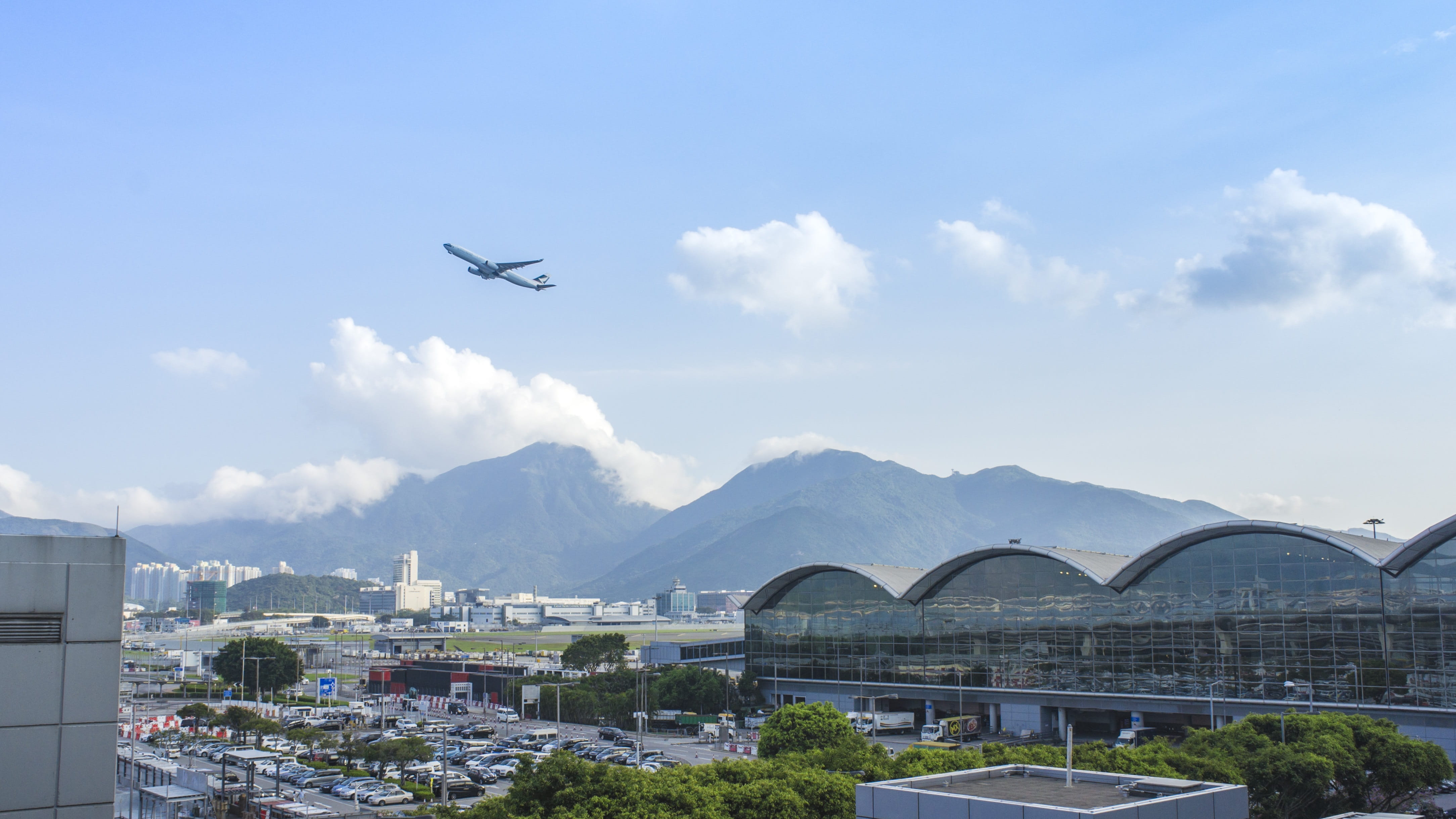mid-air, ngong ping, building exterior, airport, nature, views, aerospace industry, outdoors, connection, air vehicle, cloud, airport wings, airport hotels, HD Wallpaper
