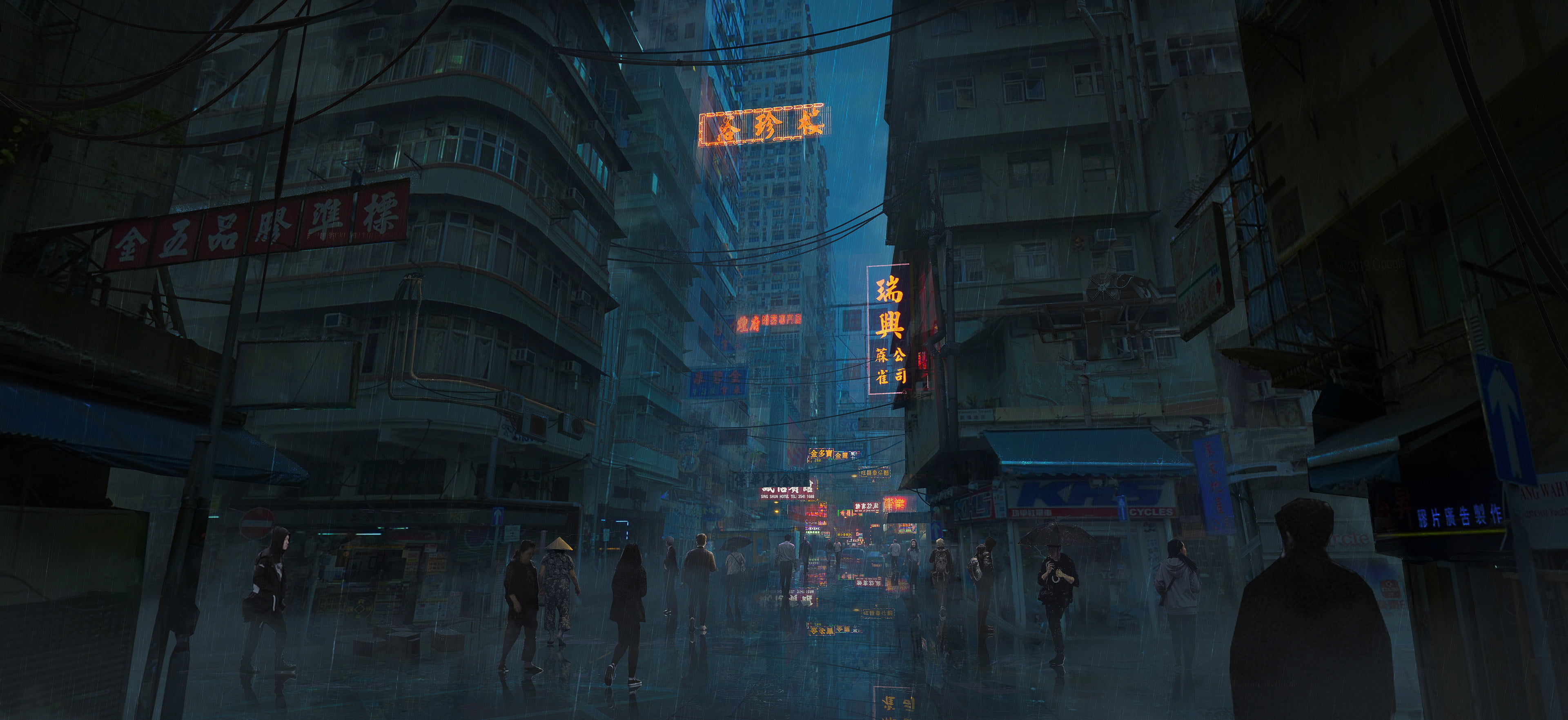 animation, science fiction, concept art, 4K, futuristic, futuristic city, Hong Kong, city, Rutger van de Steeg, cyberpunk, digital art, HD Wallpaper