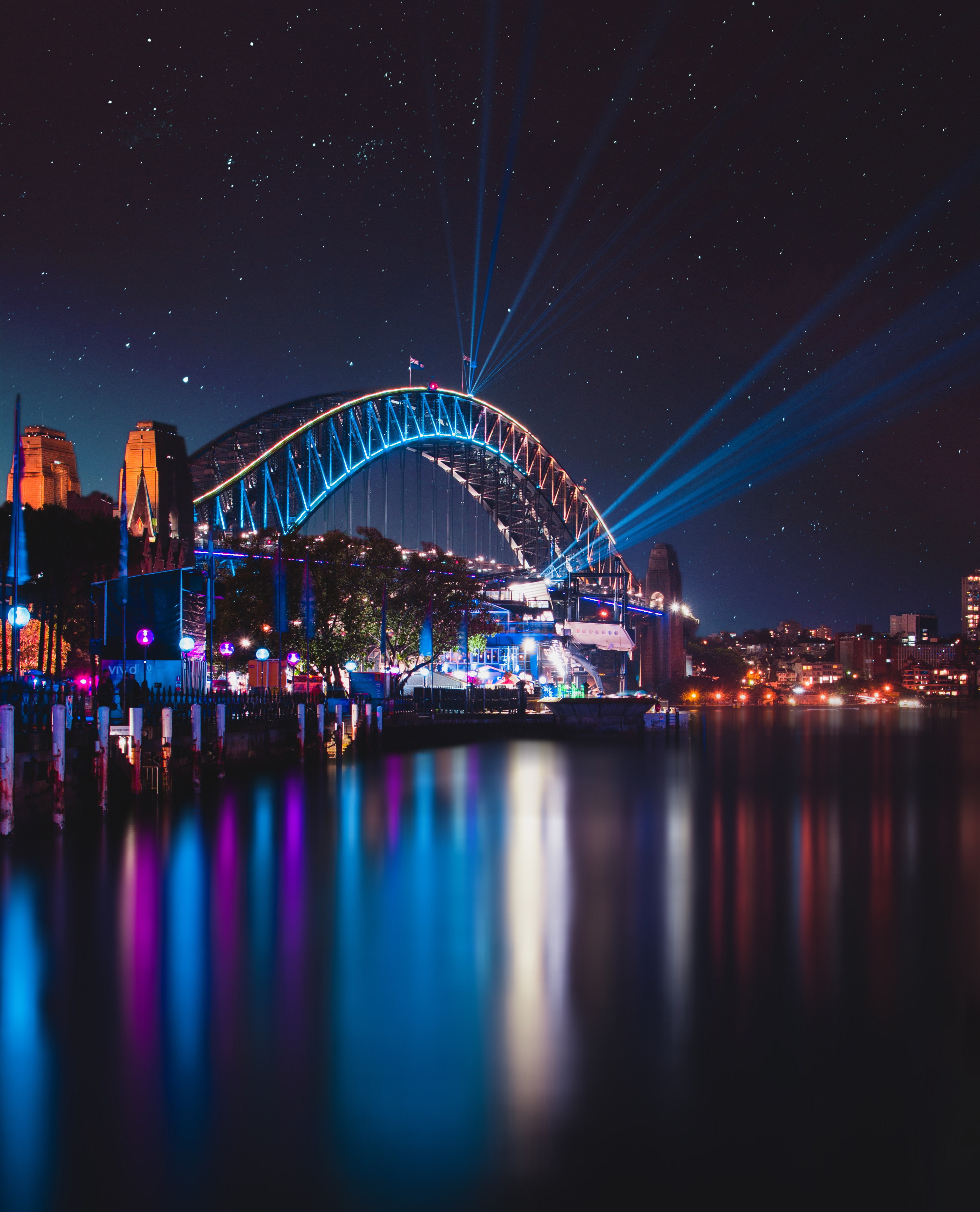 Australia, Cityscape, 2K, Reflections, Night, Sydney Harbour Bridge, Sydney, Phone HD Wallpaper